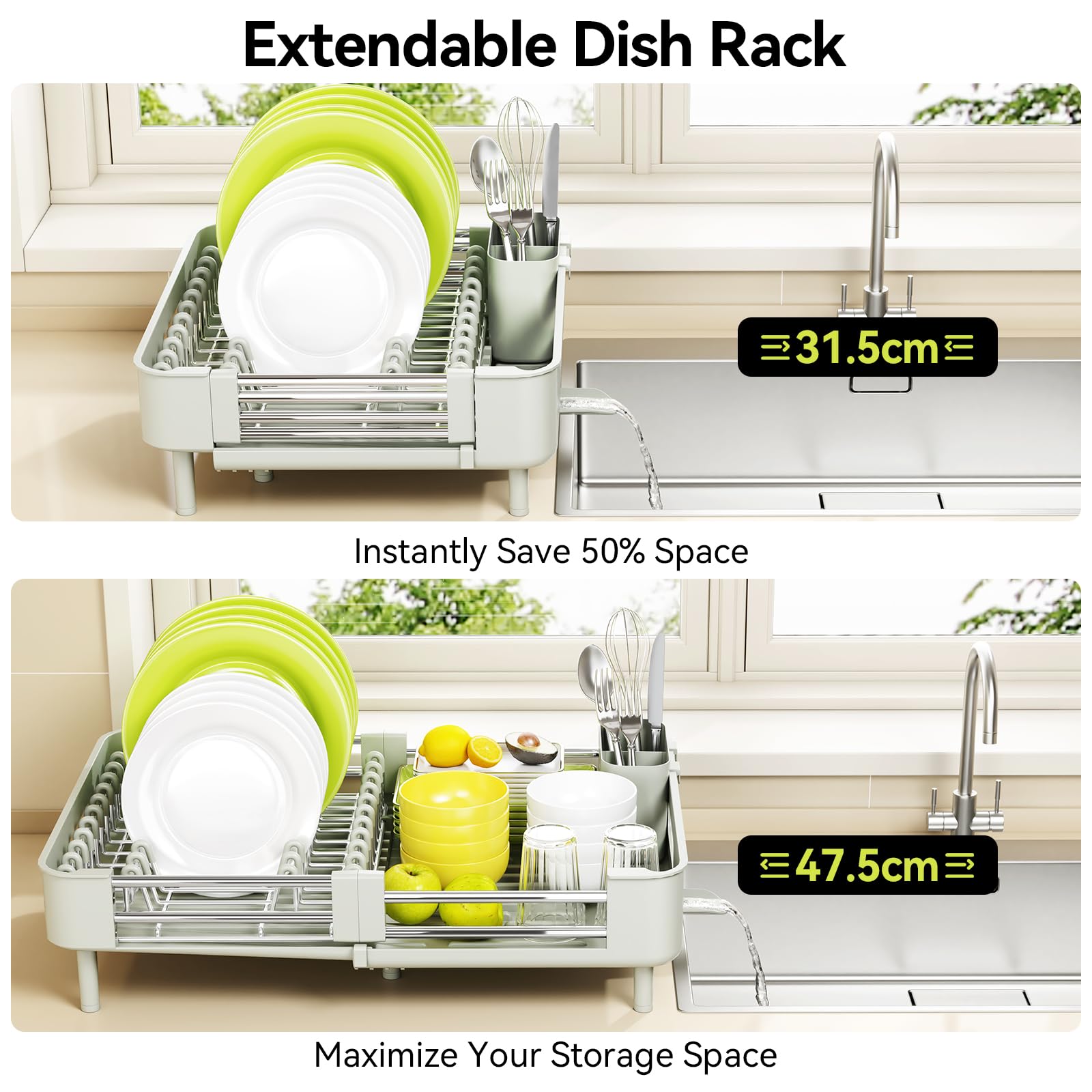 Extendable Stainless Dish Drying Rack for Kitchen Counter