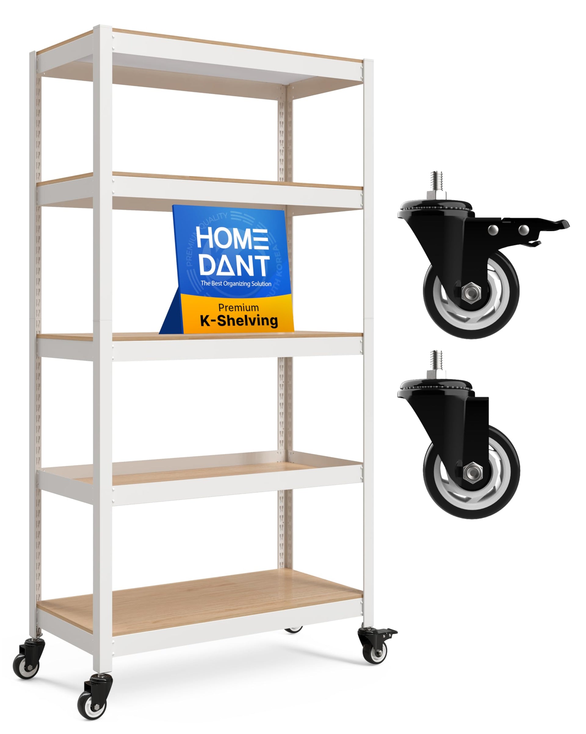 House White 36.2" W 5 Tier Rolling Storage Shelves Metal Cart