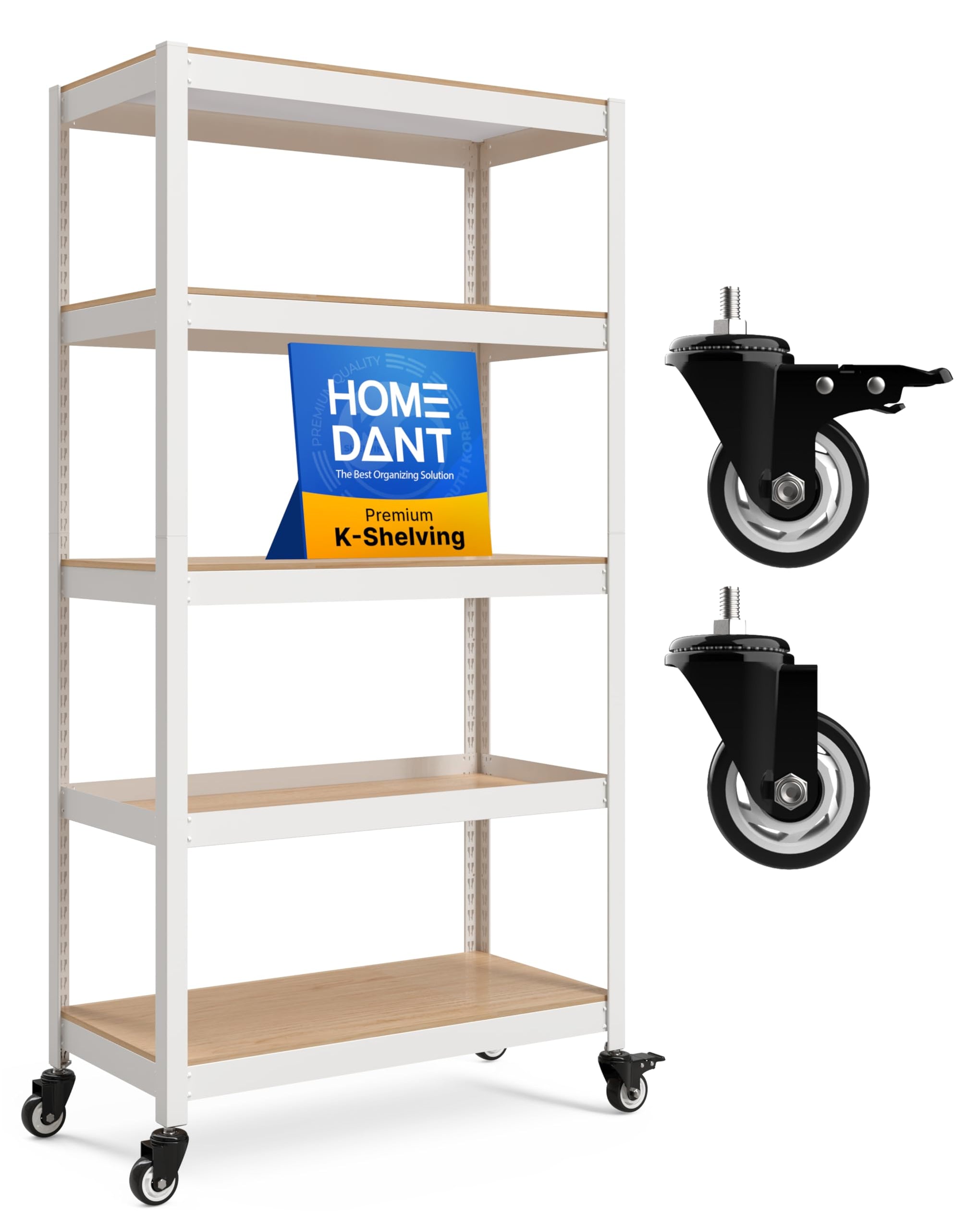 House White 36.2" W 5 Tier Rolling Storage Shelves Metal Cart