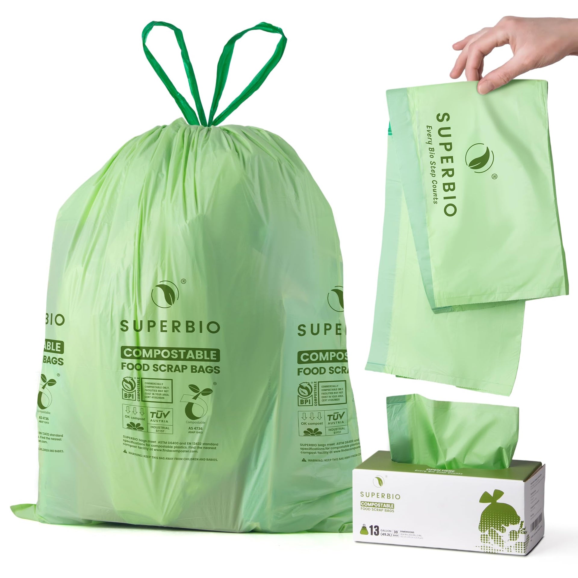 13 Gallon Compostable Drawstring Kitchen Waste Bag (30 Count)