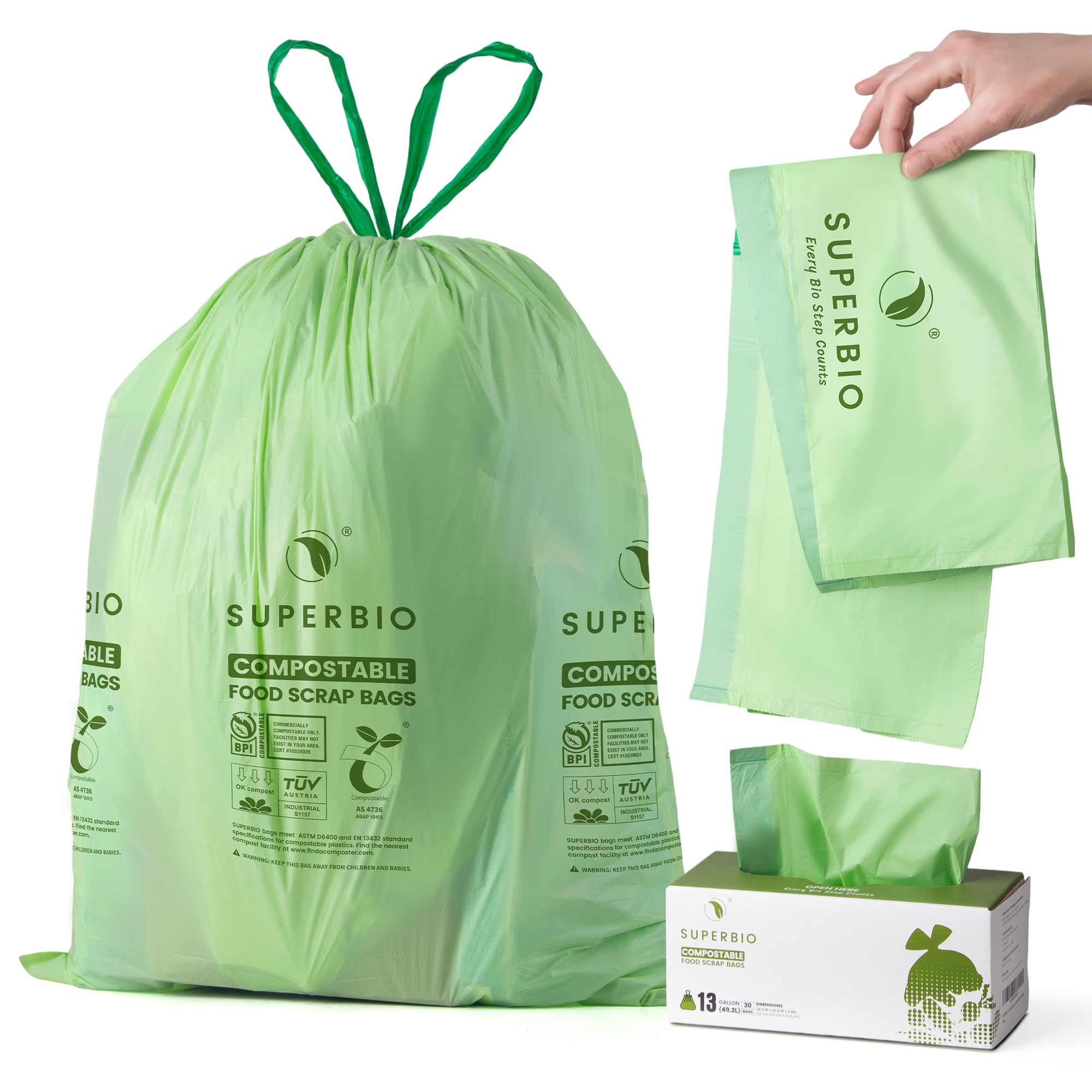 13 Gallon Compostable Drawstring Kitchen Waste Bag (30 Count)