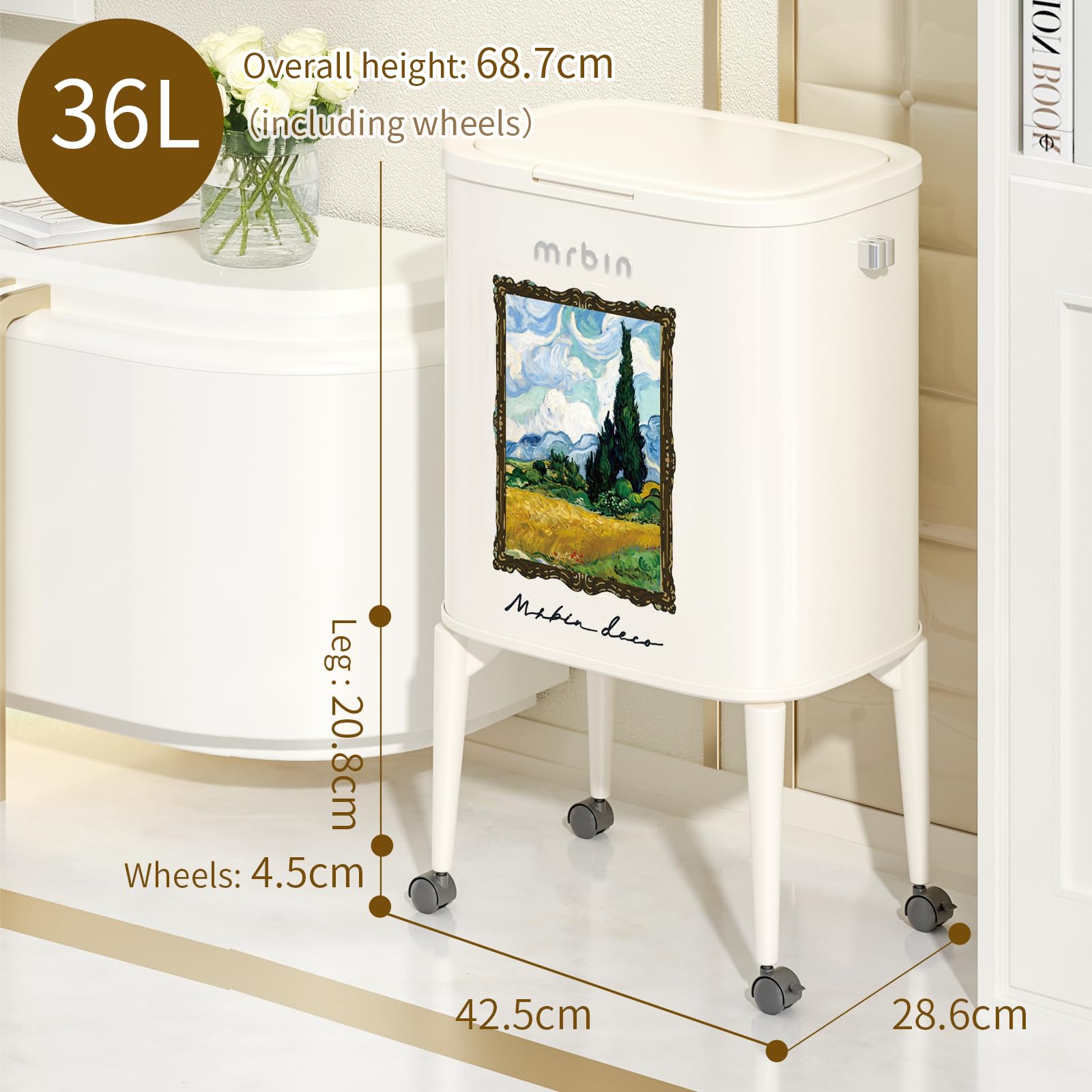Metal Kitchen Trash Can with Wheel Legs