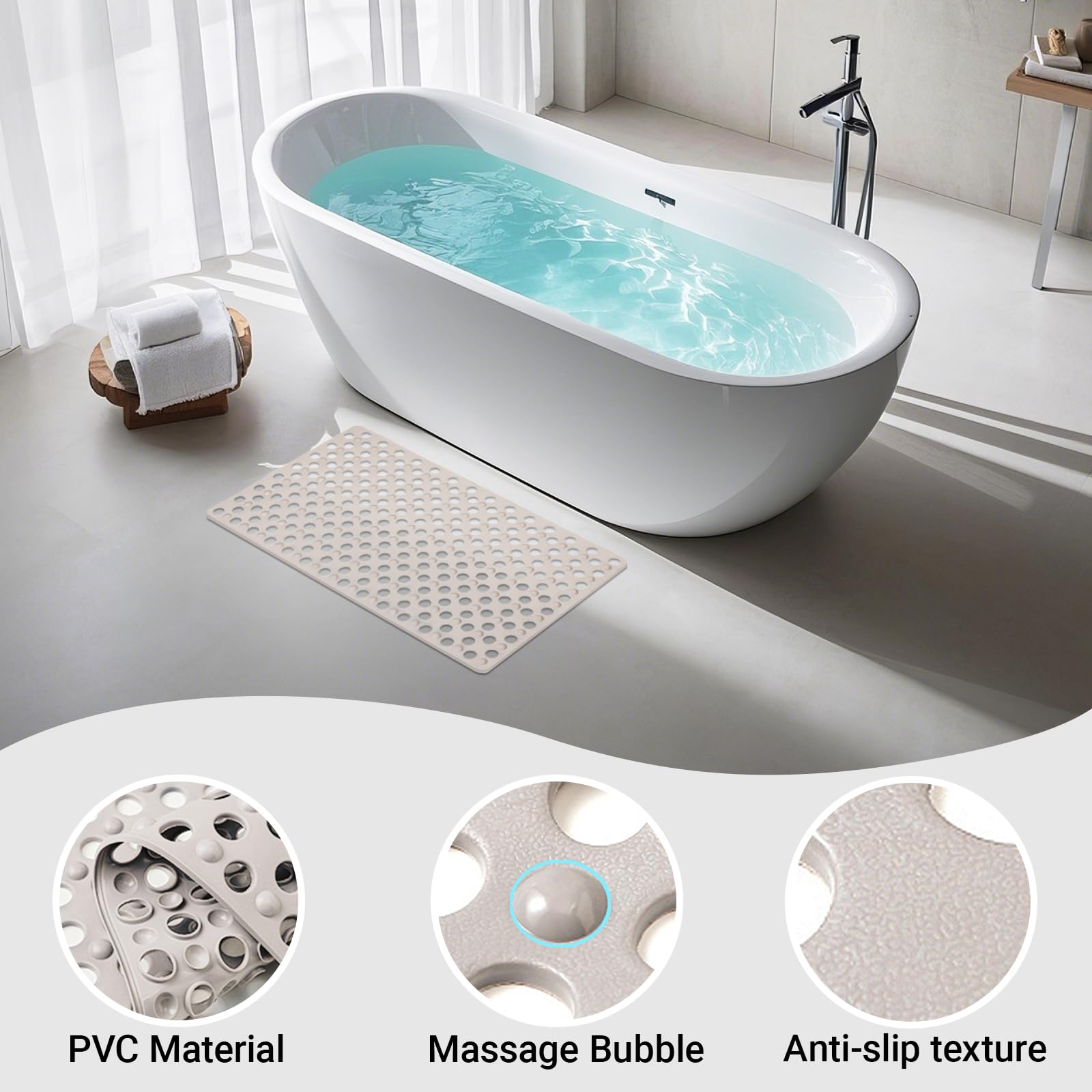 Non Slip Bathtub and Shower Mat 31x17 inch