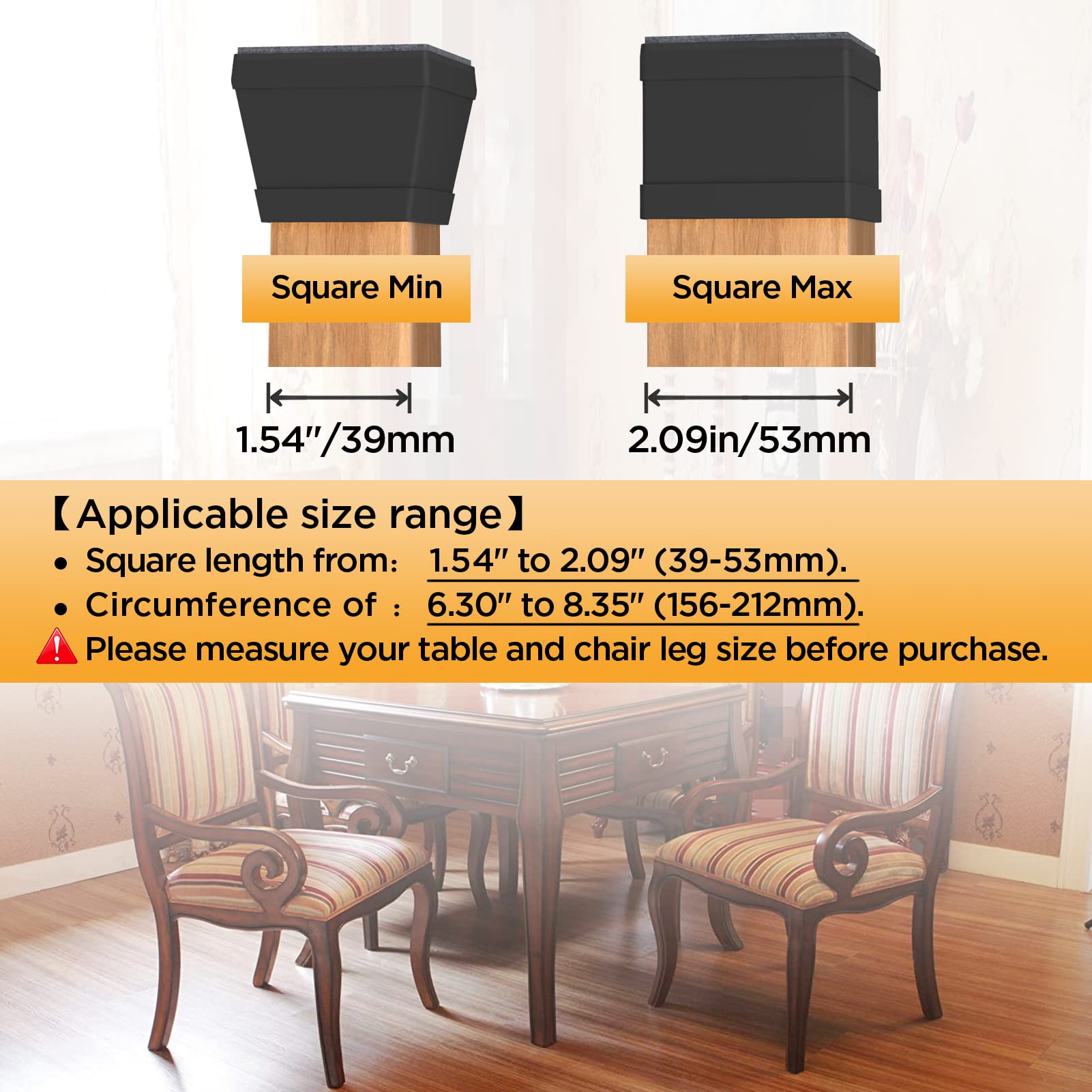 Square Chair Leg Protectors for Hardwood Floors (16 Count)
