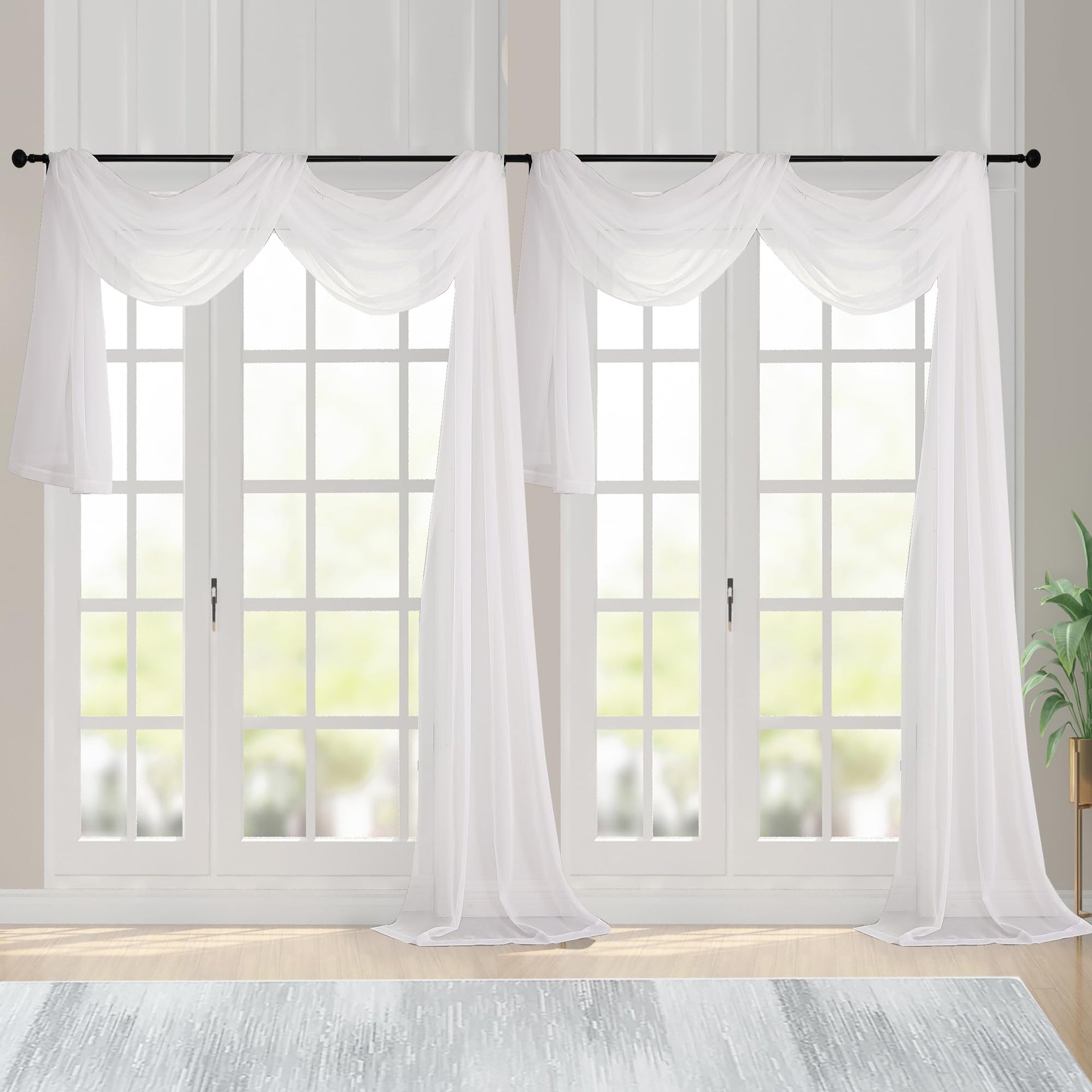 Extra Long Ivory Sheer Curtains 144 inch 2 Panels (2 Count)