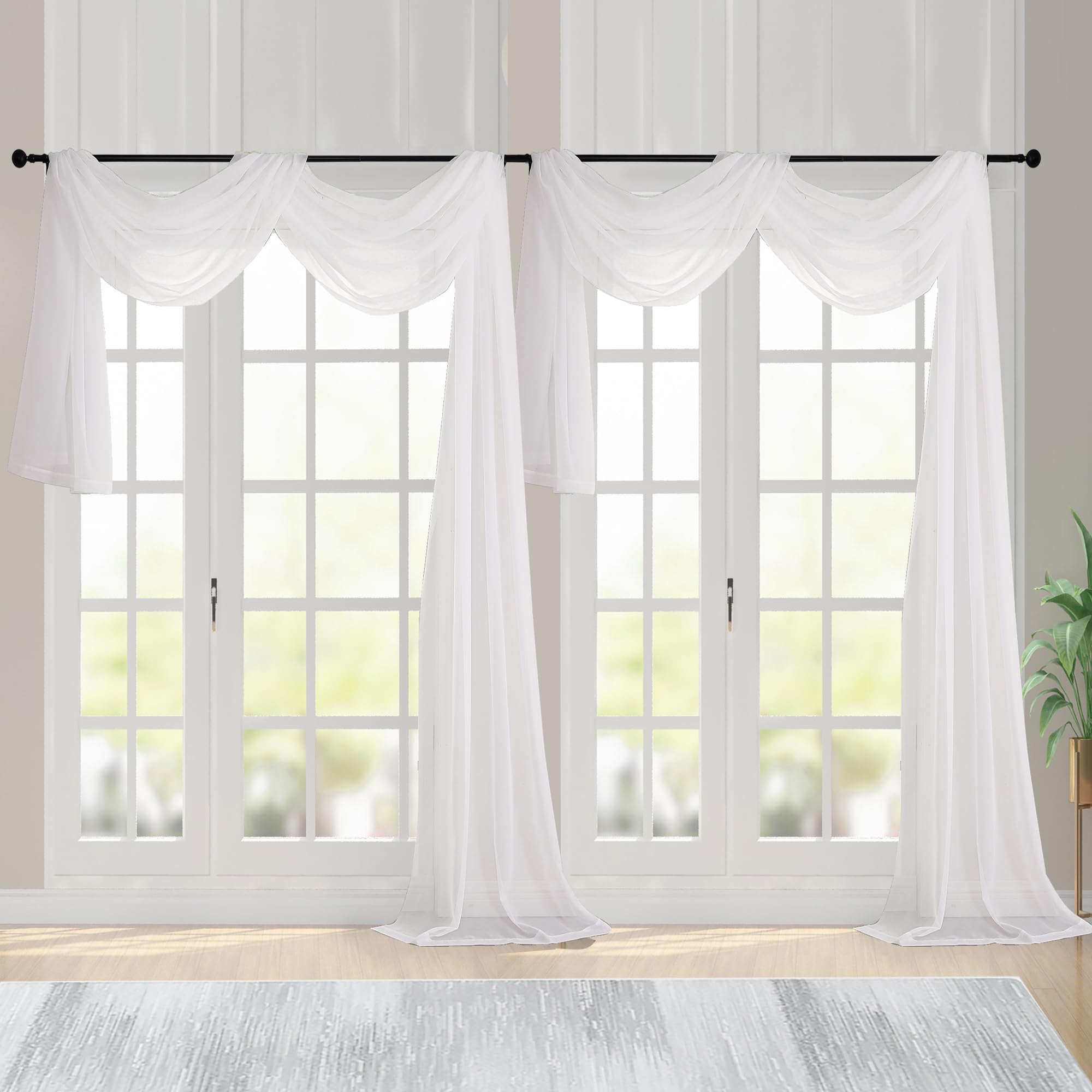 Extra Long Ivory Sheer Curtains 144 inch 2 Panels (2 Count)