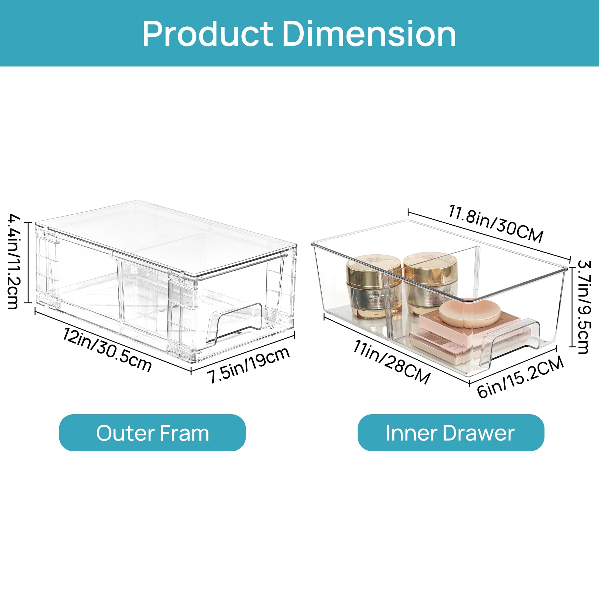 8 Pack Stackable Clear Drawer with Dividers (8 Count)