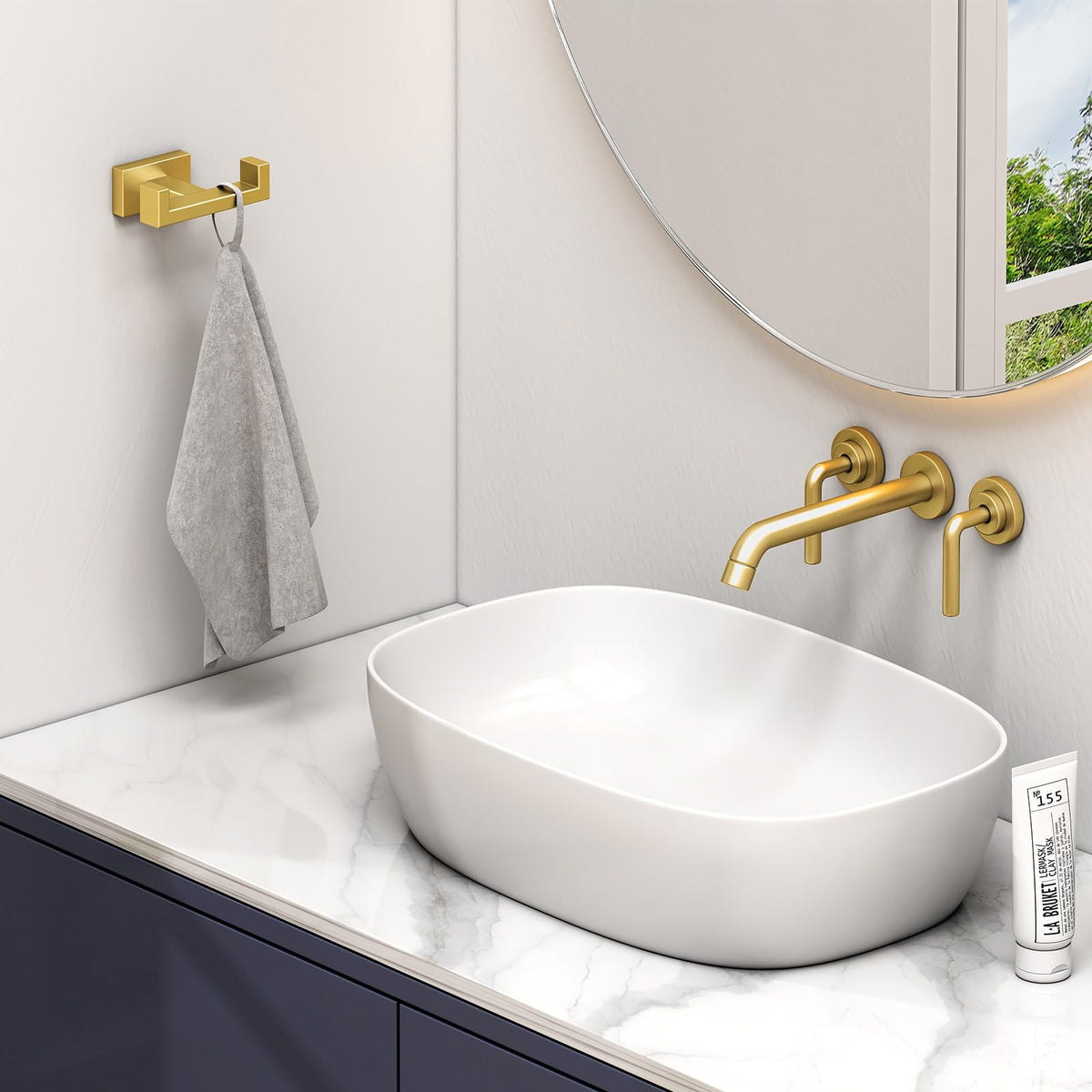 Double Towel Hook Brushed Dark Gold (2 Count)