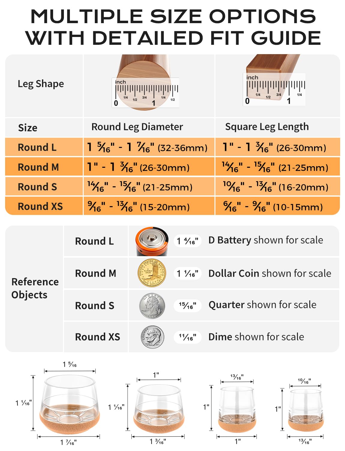 24 Pack Silicone Chair Leg Floor Protectors for Hardwood Floors (24 Count)
