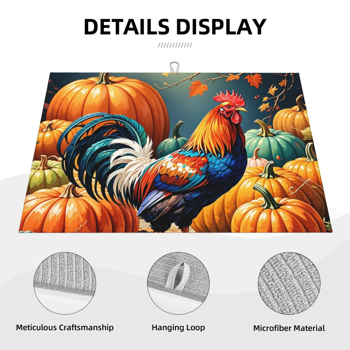 Rooster Pumpkin Dish Drying Mat Highly Absorbent Double