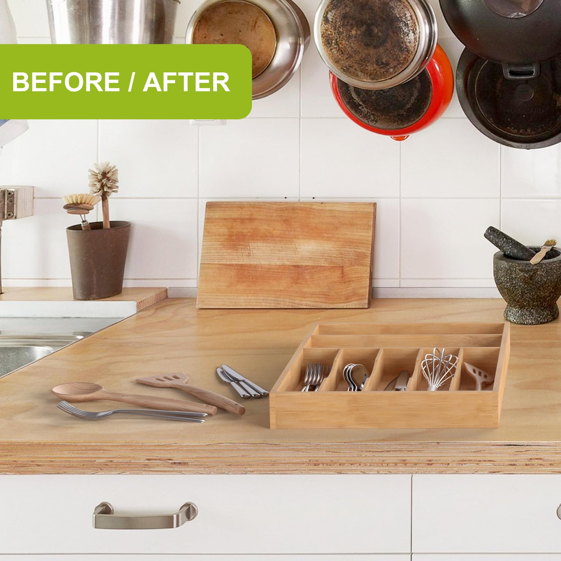 Bamboo Silverware Drawer Tray