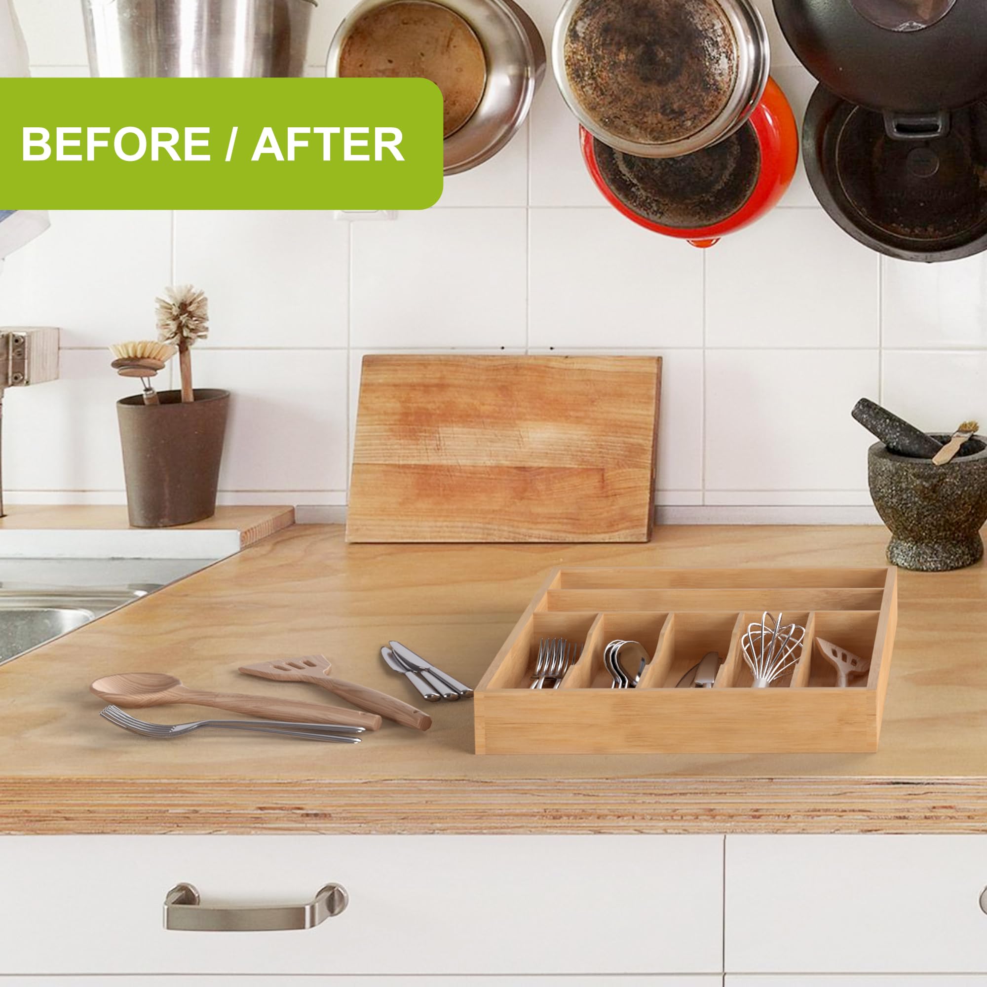 Bamboo Silverware Drawer Tray