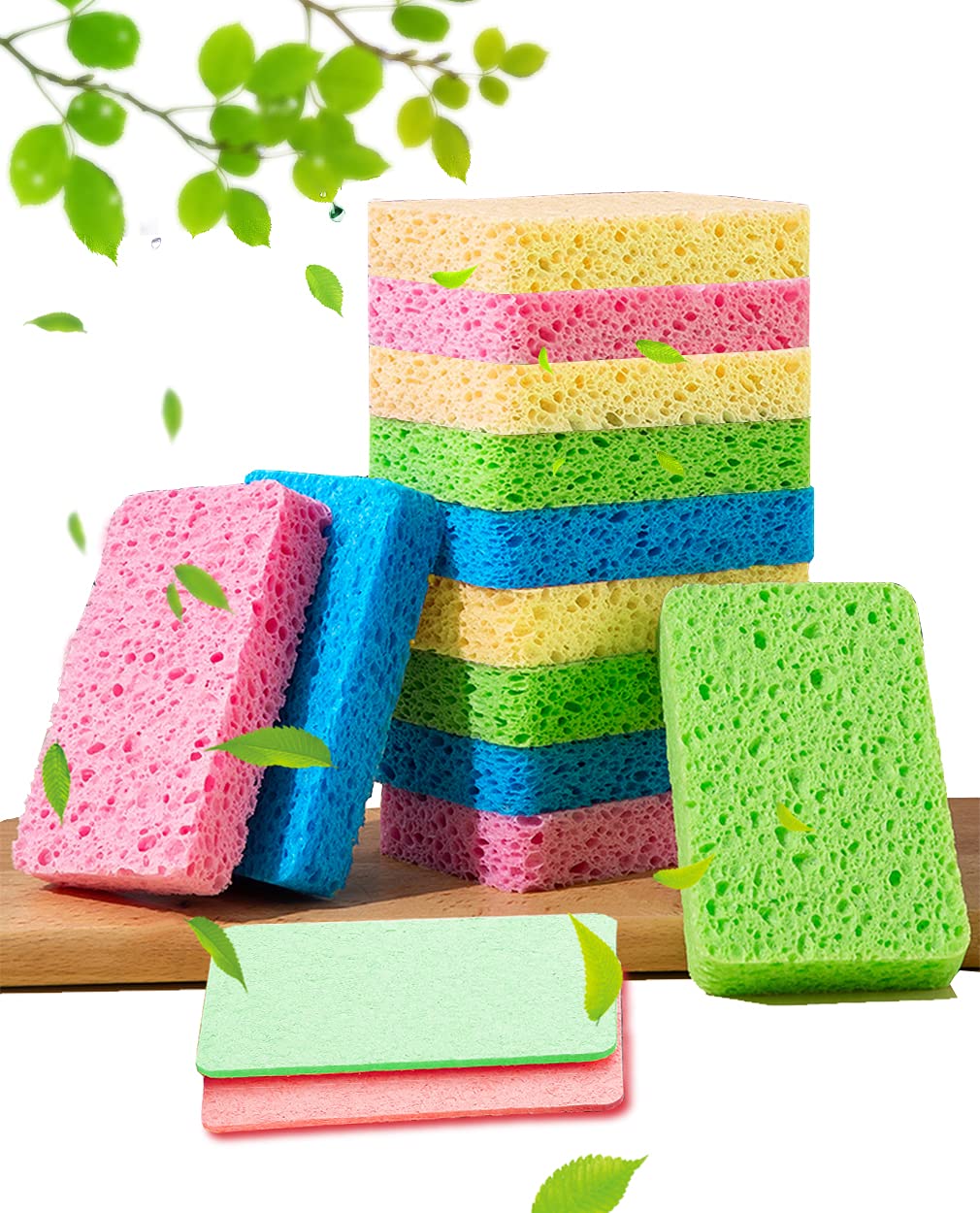 Kitchen Sponges 12 Pack Natural Cellulose for Non Scratch Cleaning (12 Count)