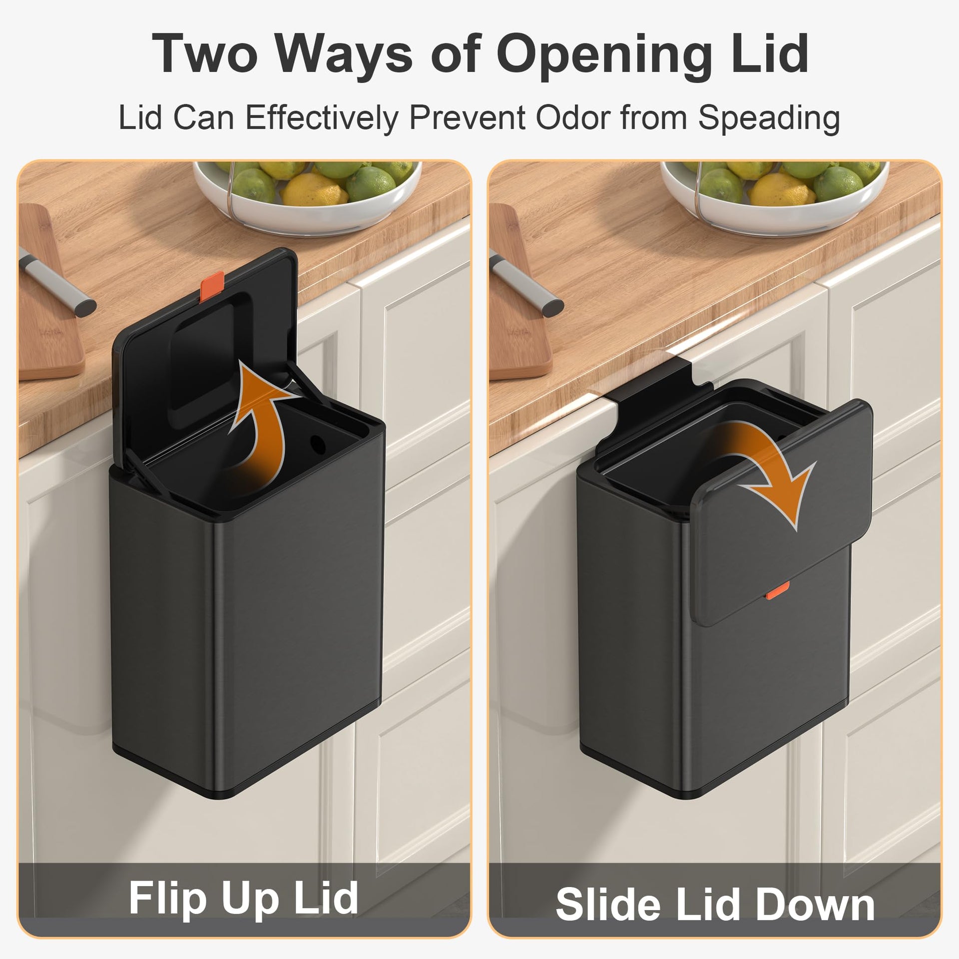 2.1 Gal Brushed Black Hanging Stainless Steel Compost Bin