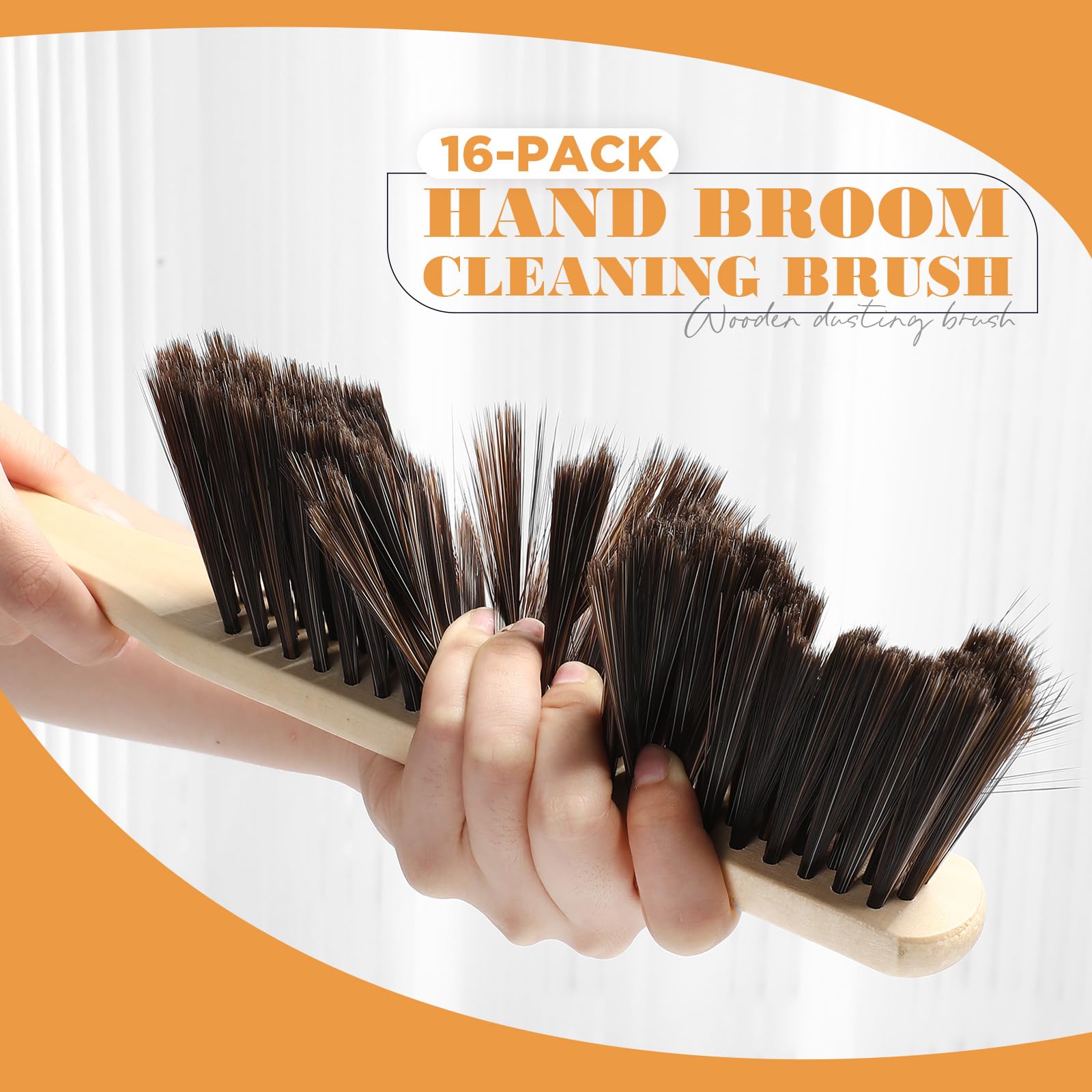 16 Pieces Wooden Dust Brush Bulk Hand Broom Bench Soft Bristle Cleaning Outdoor Furniture Brushes with Long Wood Handle for Cleaning Car Bed Sofa Fireplace Couch Clothes (16 Count)