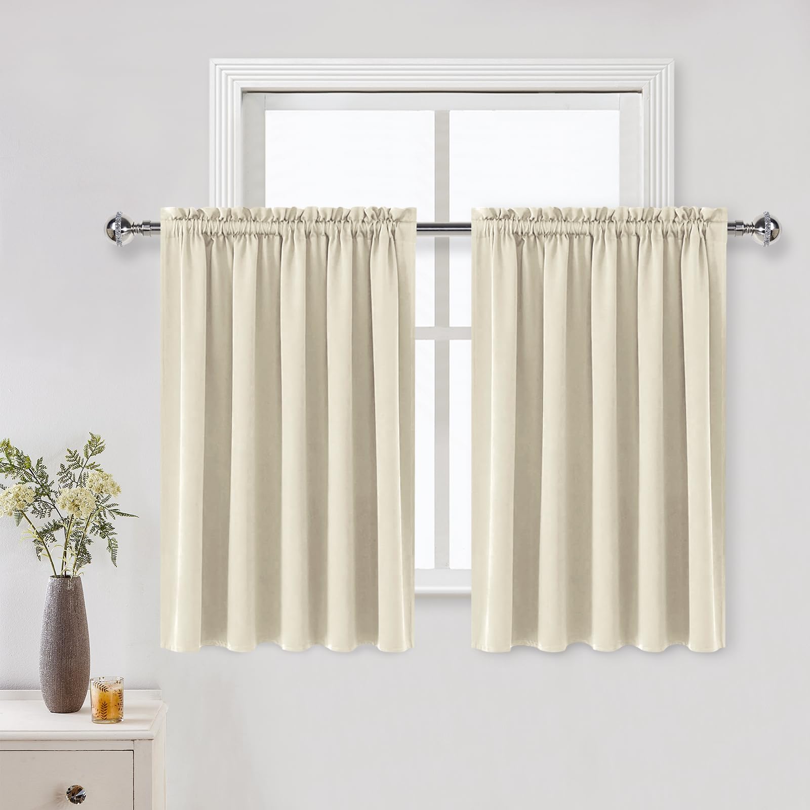 Short Blackout Curtains 52 x 36 Inch for Kitchen RV Bunk Light Beige (2 Count)