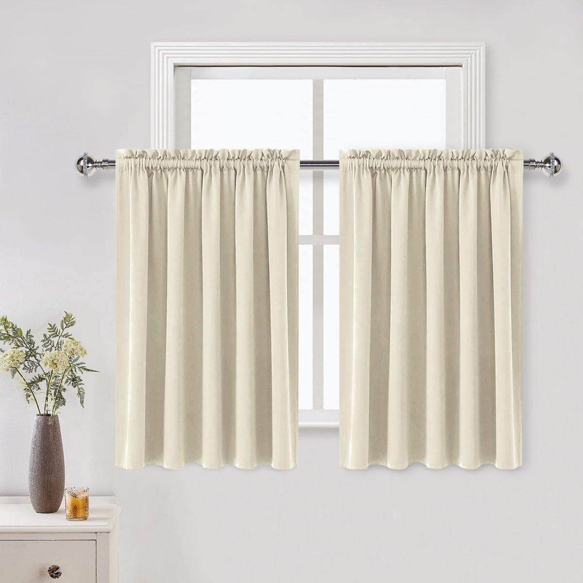 Short Blackout Curtains 52 x 36 Inch for Kitchen RV Bunk Light Beige (2 Count)