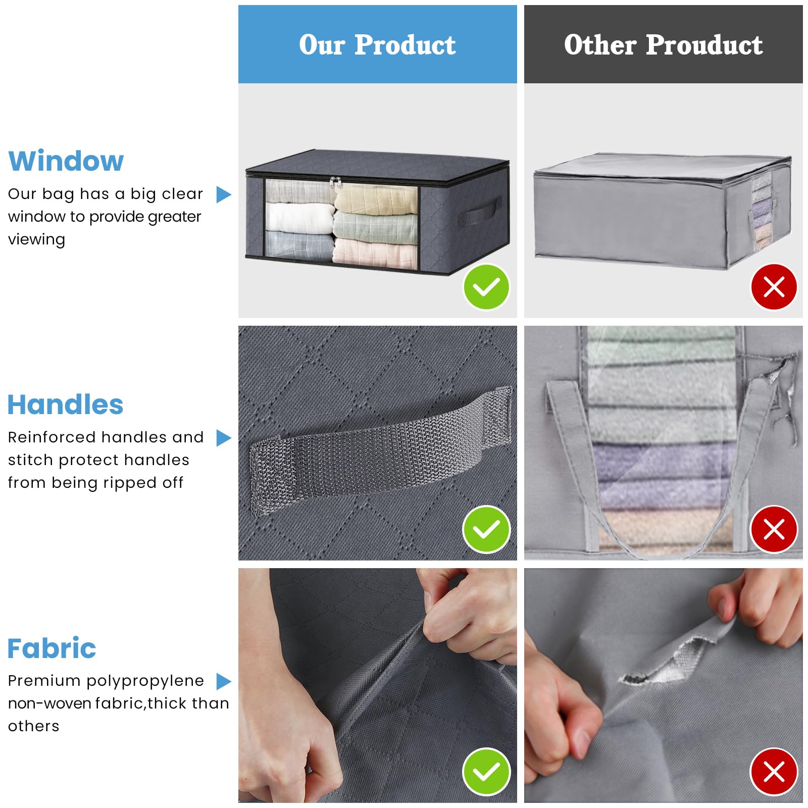 Storage 4 Pack Clothes Organizer Storage Bags Foldable Storage Box with Large Clear Window Sturdy Handles for Closet (4 Count)