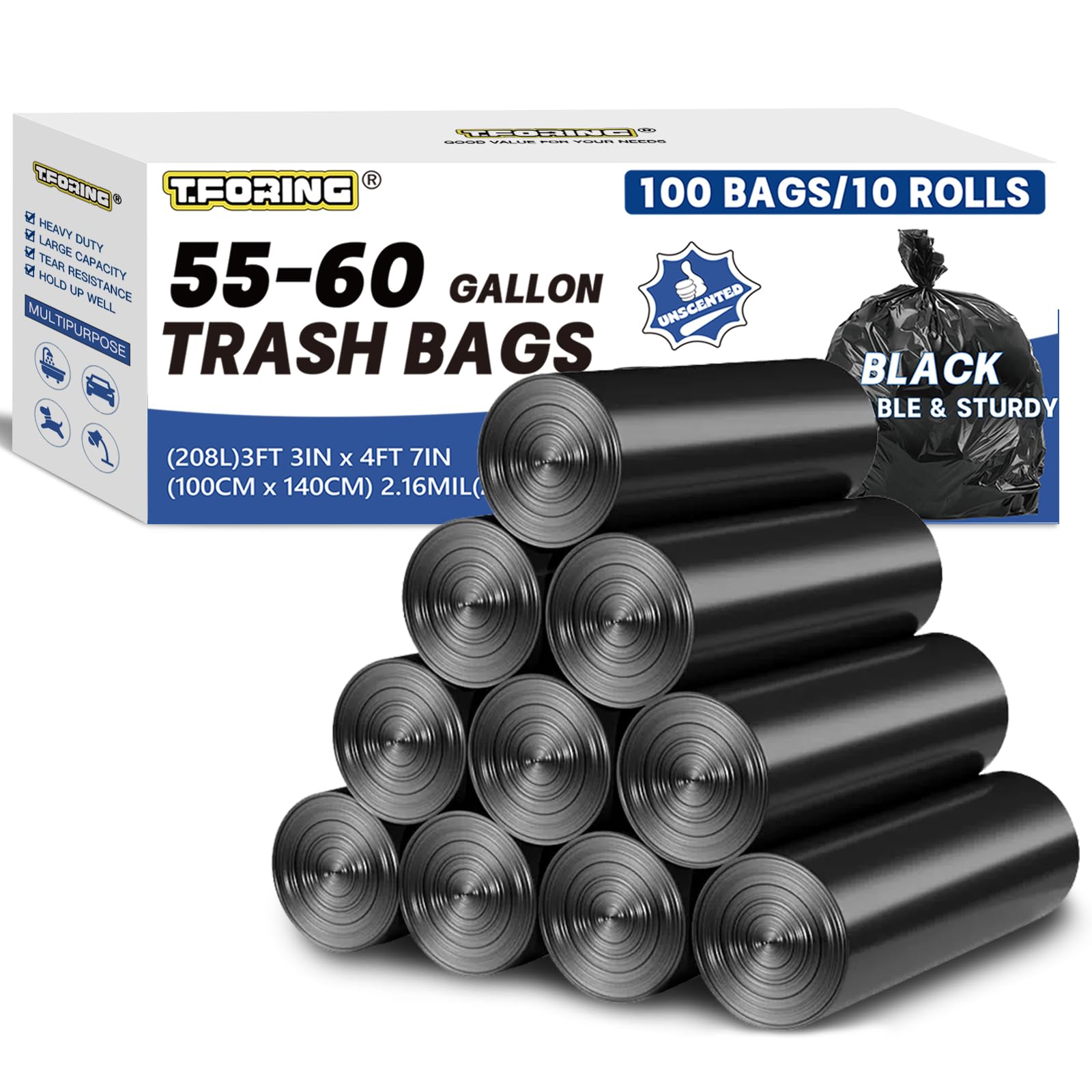55 60 Gallon Trash Bags Heavy Duty (100 Count)