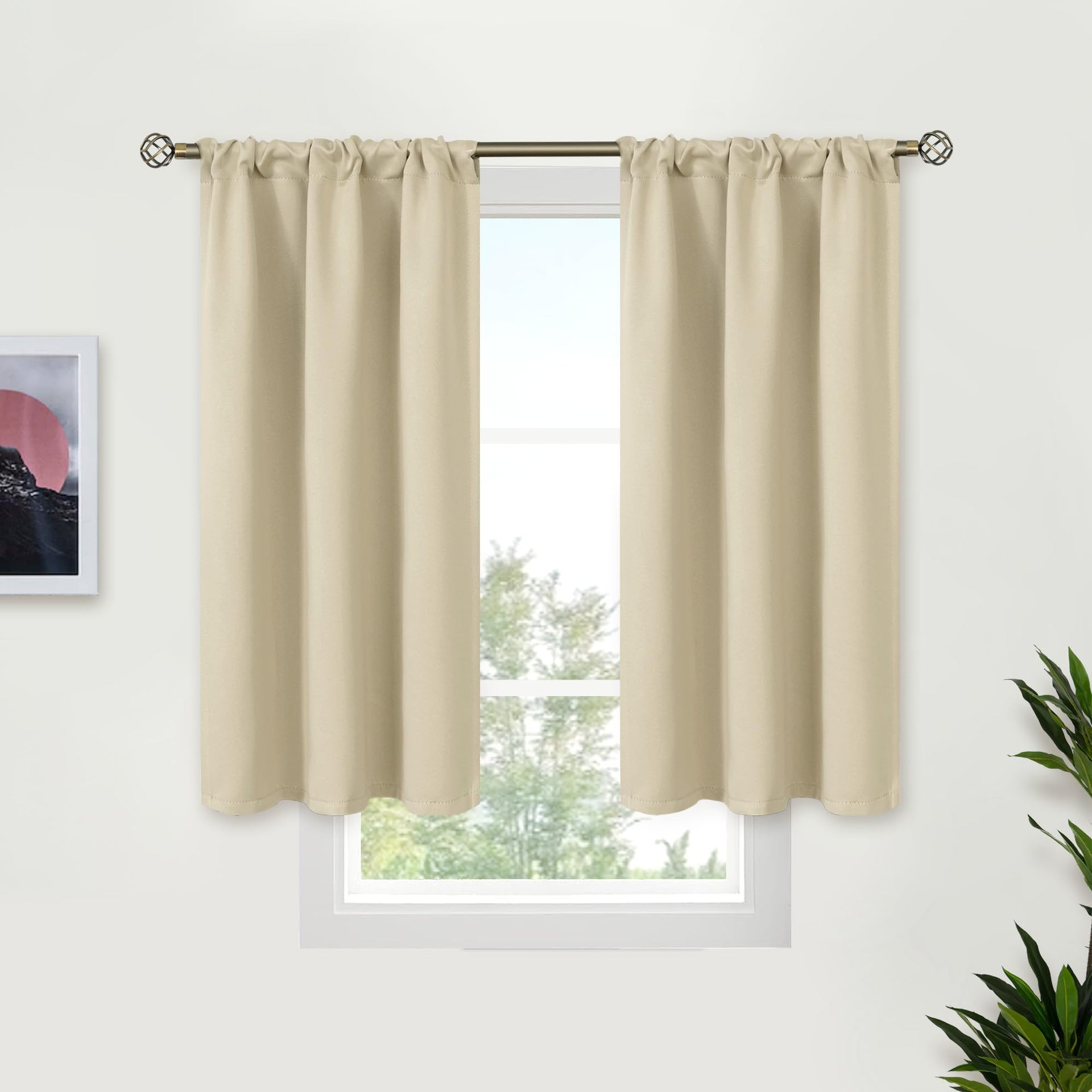 Beige Blackout Curtains for Bedroom Kitchen 45 Inches Long (2 Count)