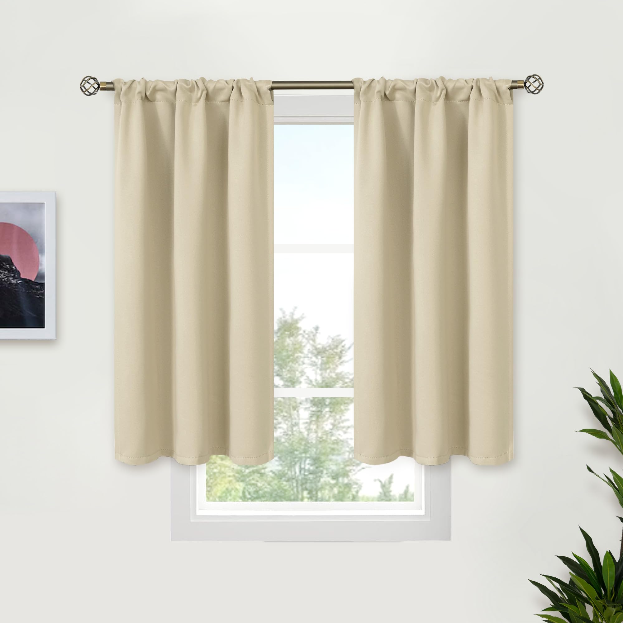 Beige Blackout Curtains for Bedroom Kitchen 45 Inches Long (2 Count)