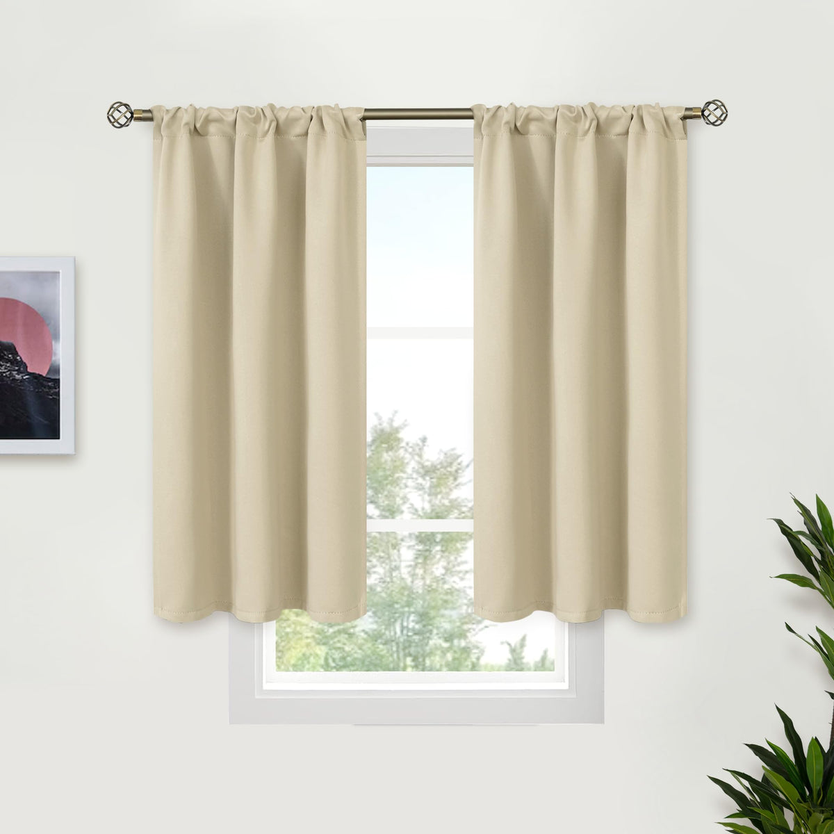 Beige Blackout Curtains for Kitchen Cafe Window 34 x 40 Inch Long (2 Count)