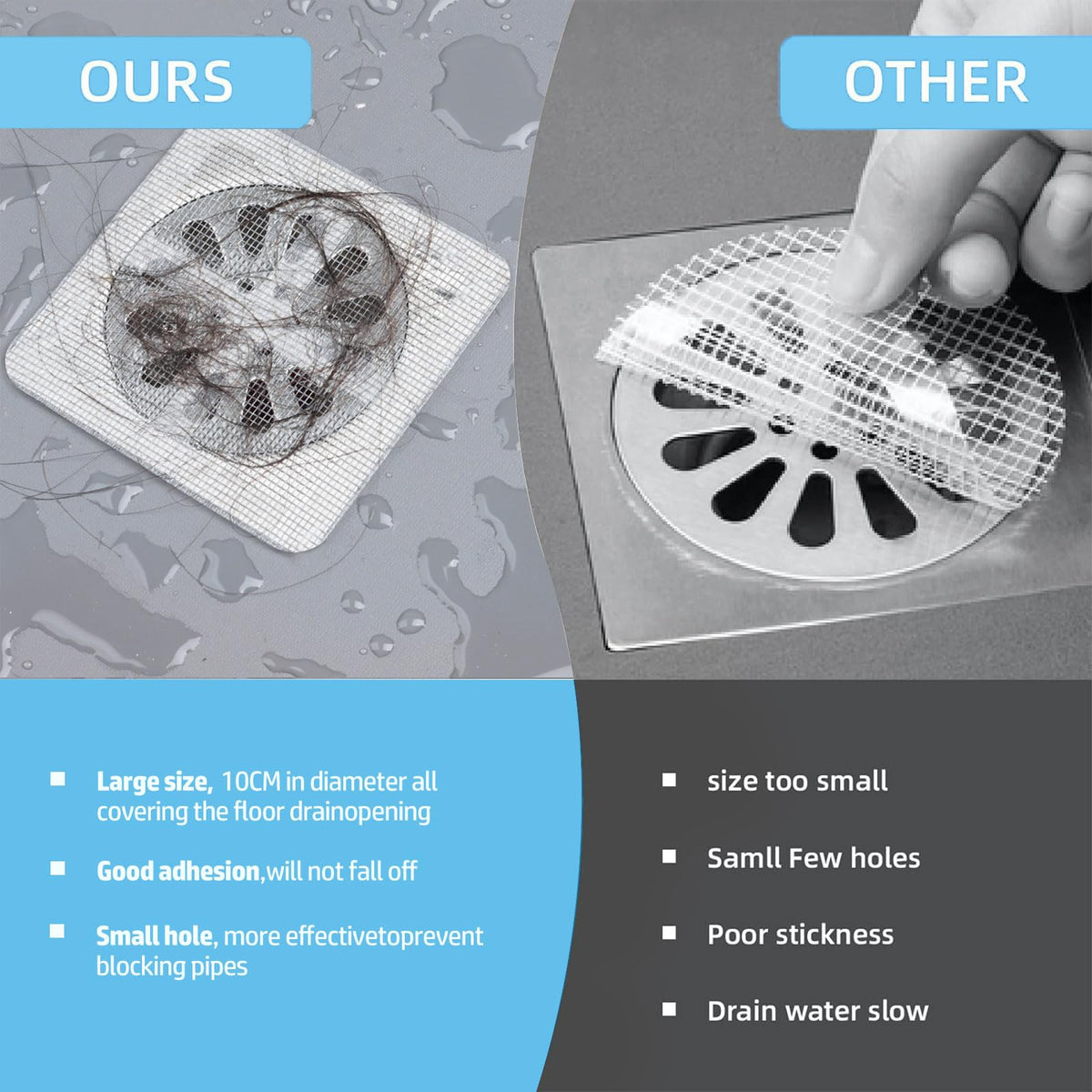 30pcs Disposable Shower Drain Hair Catcher Screen Sticker 4" X 4" Square Floor Drain Strainer Mesh Filter Cover for Bathroom Laundry Tub Bathtub Sink for Human Pet Sewer Bulk Blocking (30 Count)