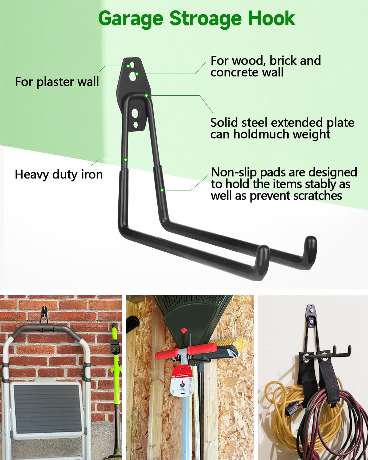 Garden Tool Organizer 48 inches with 18 Garage Wall Hooks in 9 Types (70.4 Ounce)