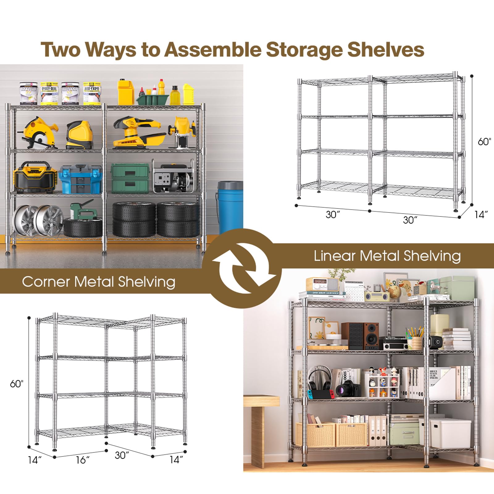 60" W Metal Storage Rack Loads 1200LBS