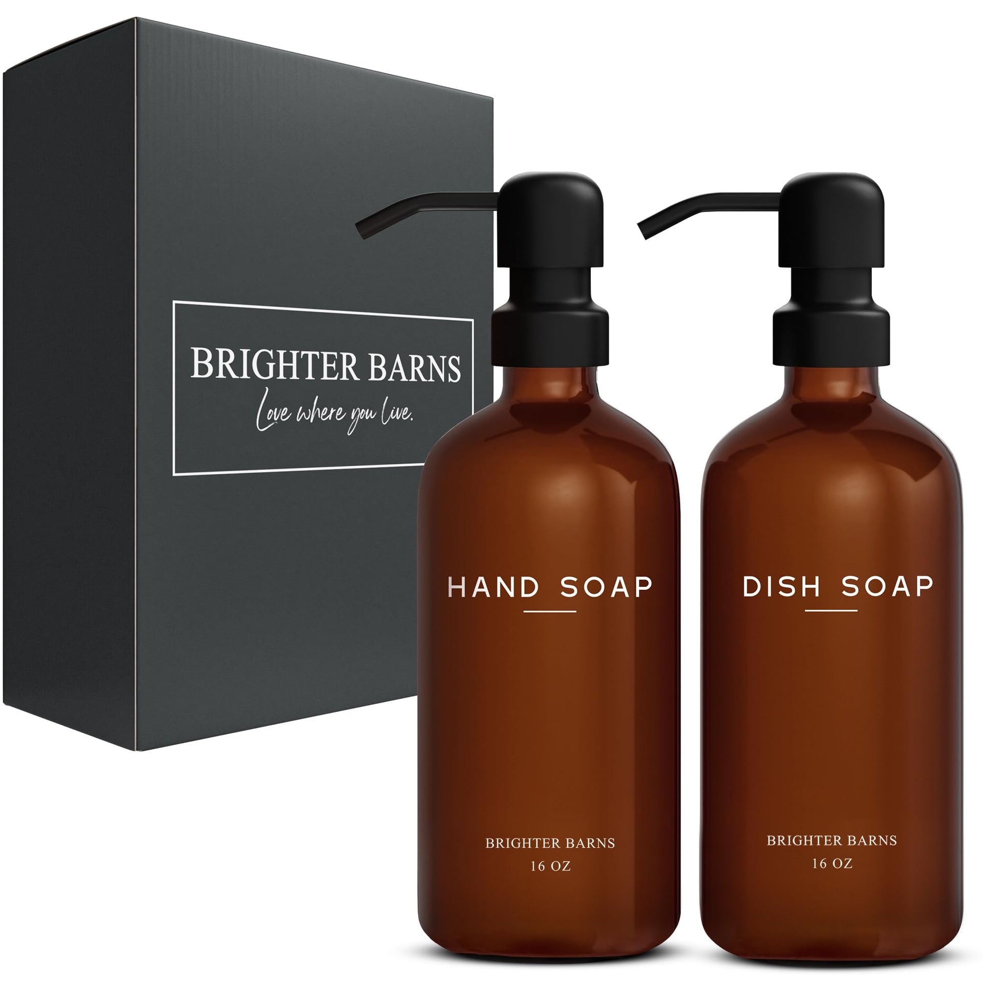 Amber Glass Hand and Dish Soap Dispenser Set by Brighter Barns (4 Count)