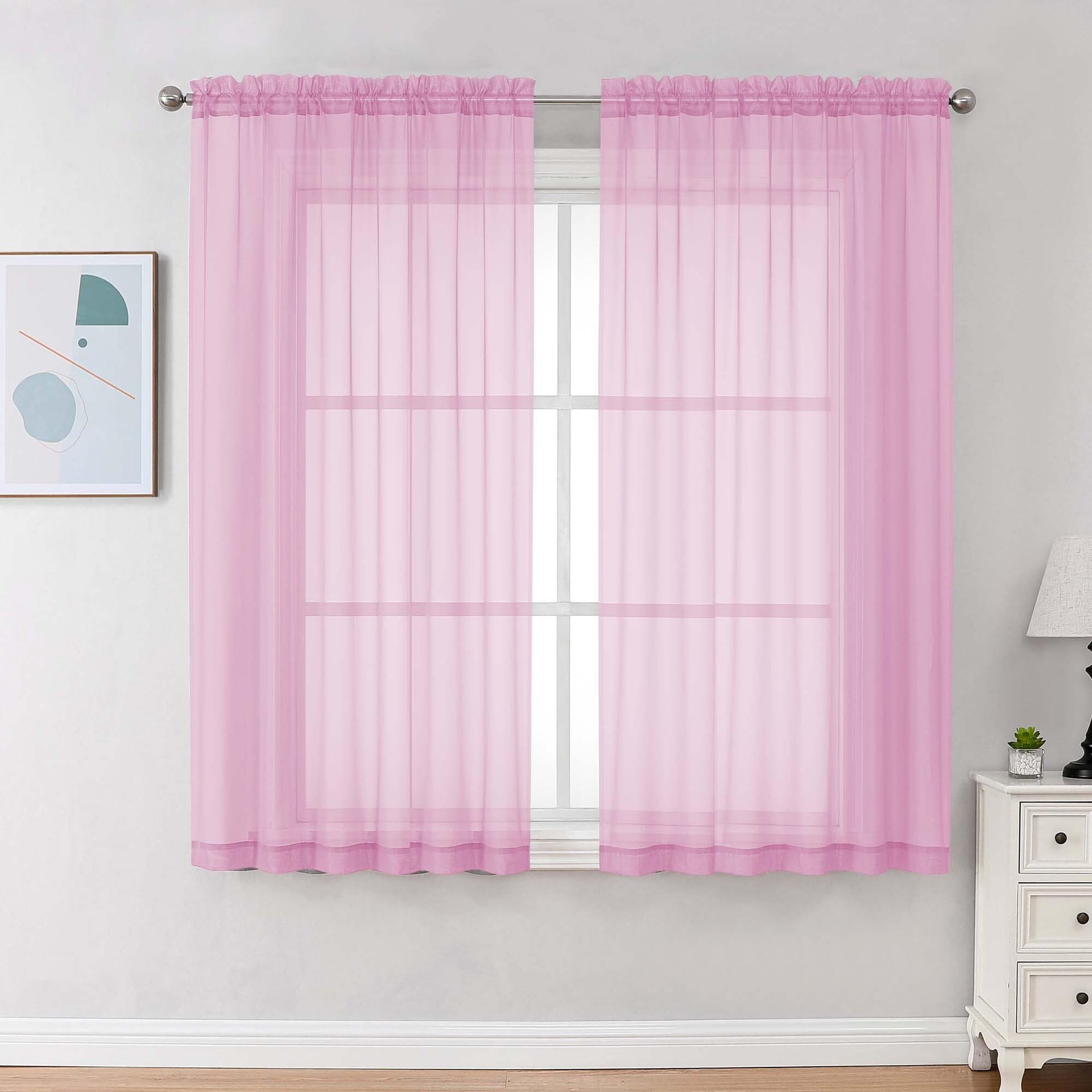 Pink Sheer Curtains 63 Inches Long 2 Panels (2 Count)