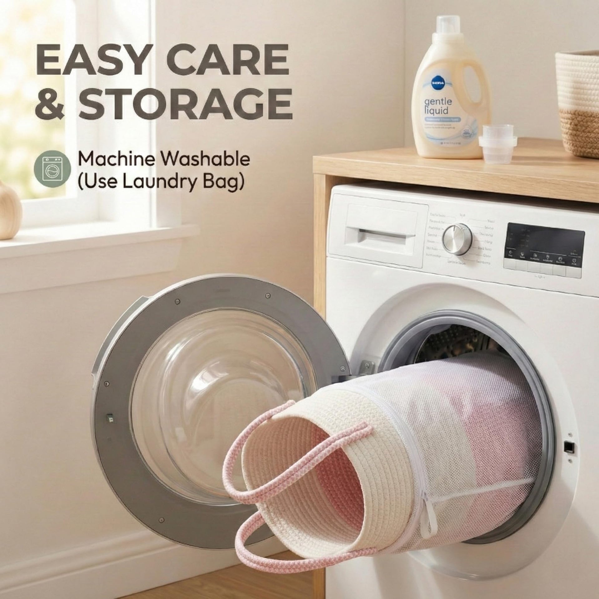 65L Extra Large Machine Washable Cotton Rope Blanket Basket