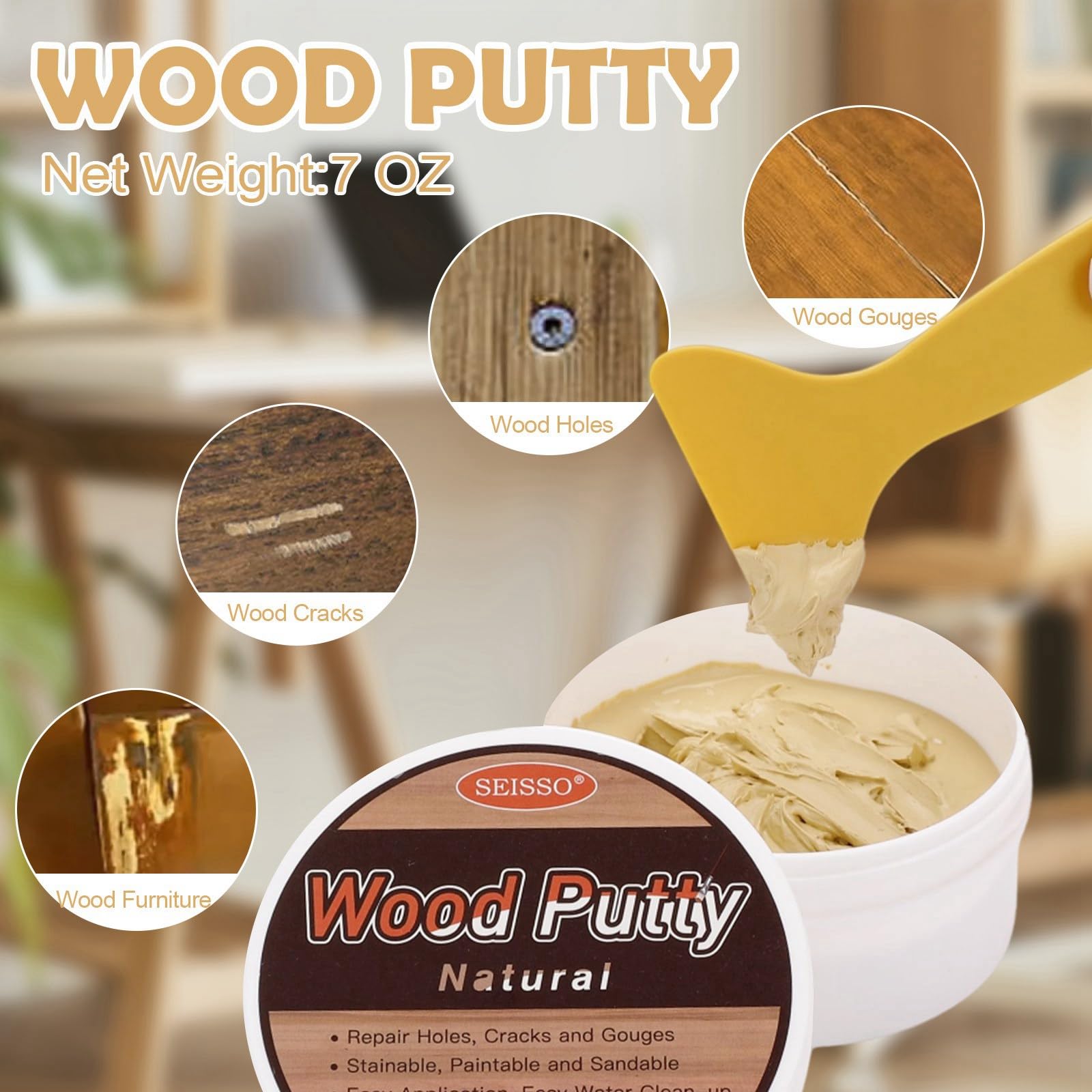 Wood Filler Natural Wood Putty for Trim (7 Ounce)