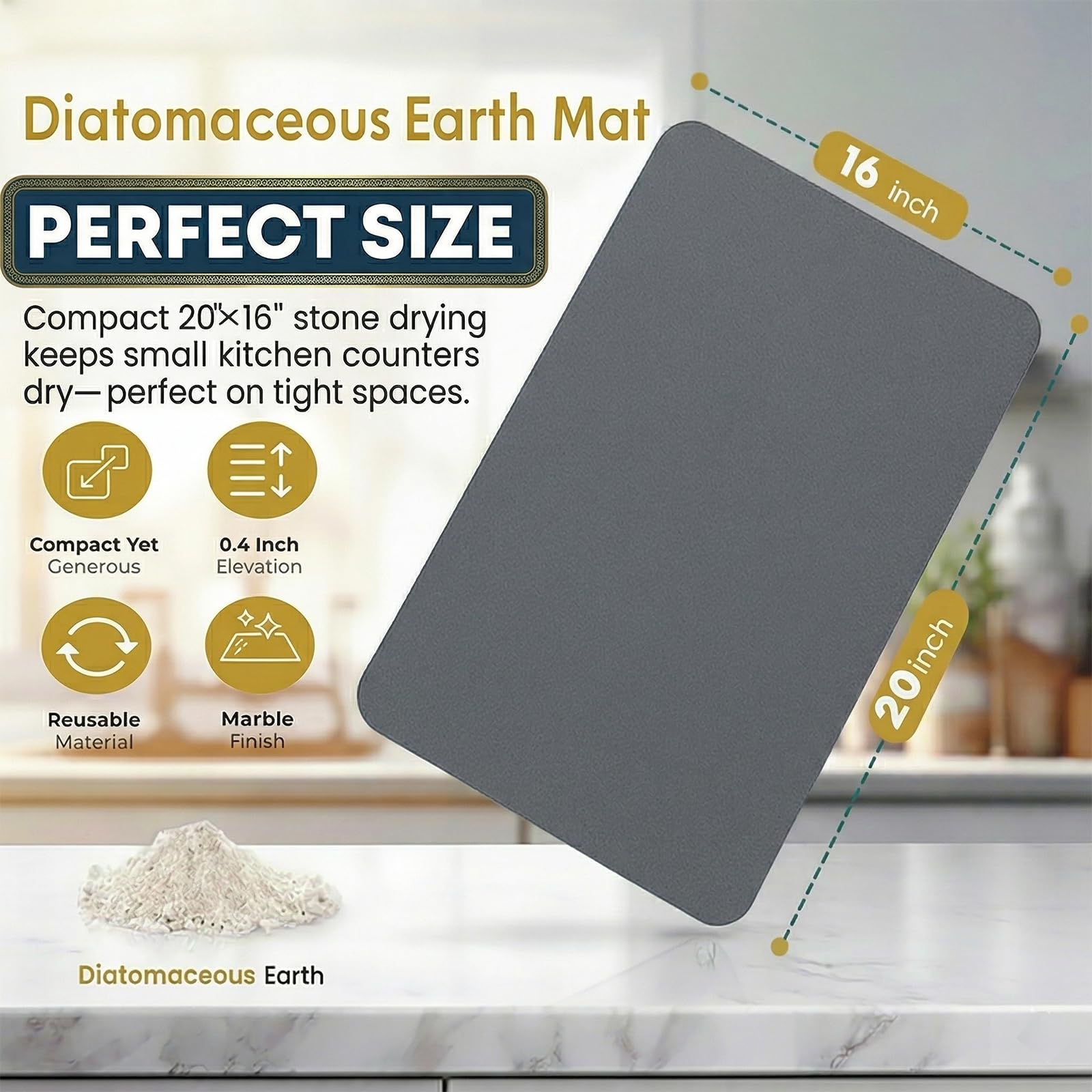 Stone Drying Mat for Kitchen Counter with 5 Wooden Feet