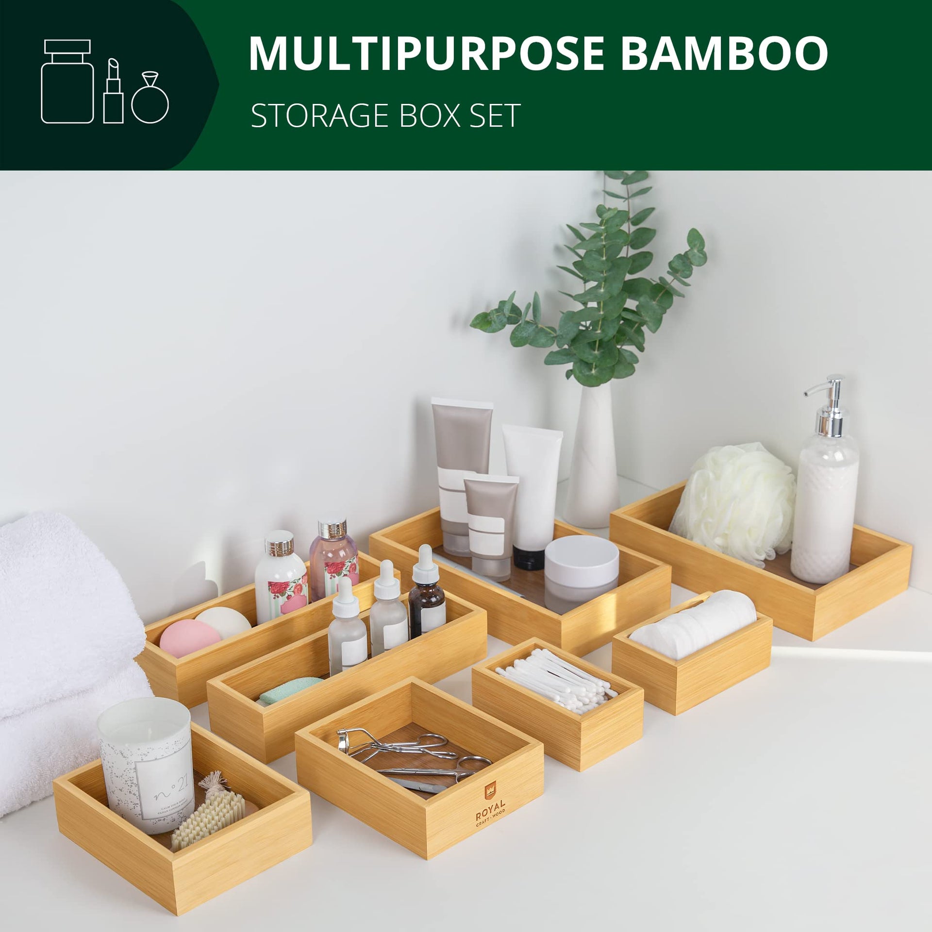 Bamboo Jewelry Organizer Box & Chests Set (8 Count)