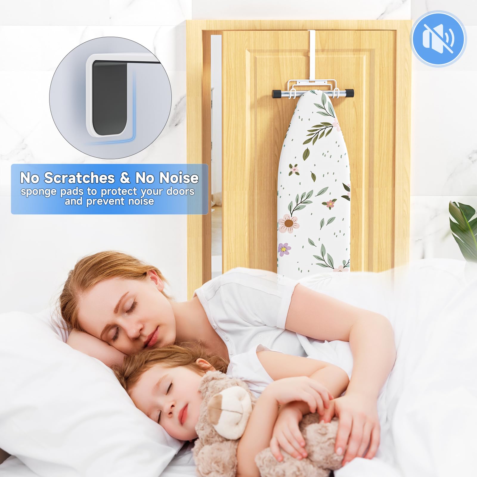 Over The Door & Wall Mount Ironing Board Hanger with Removable Hook