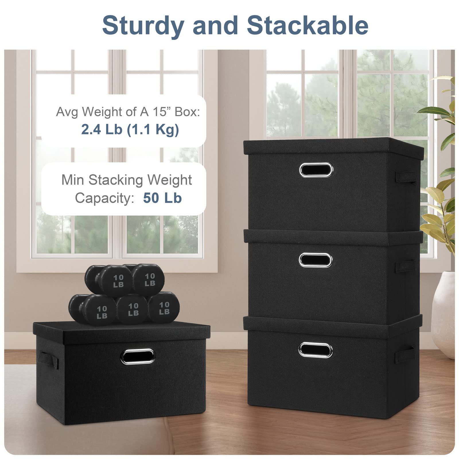 Medium 15" 21 Quart Collapsible Stackable Storage Bins with Lids