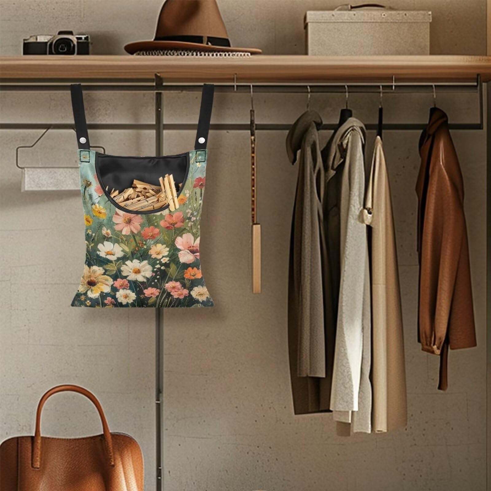 Wild Daisy Waterproof Clothespin Bag with Hanging Hook
