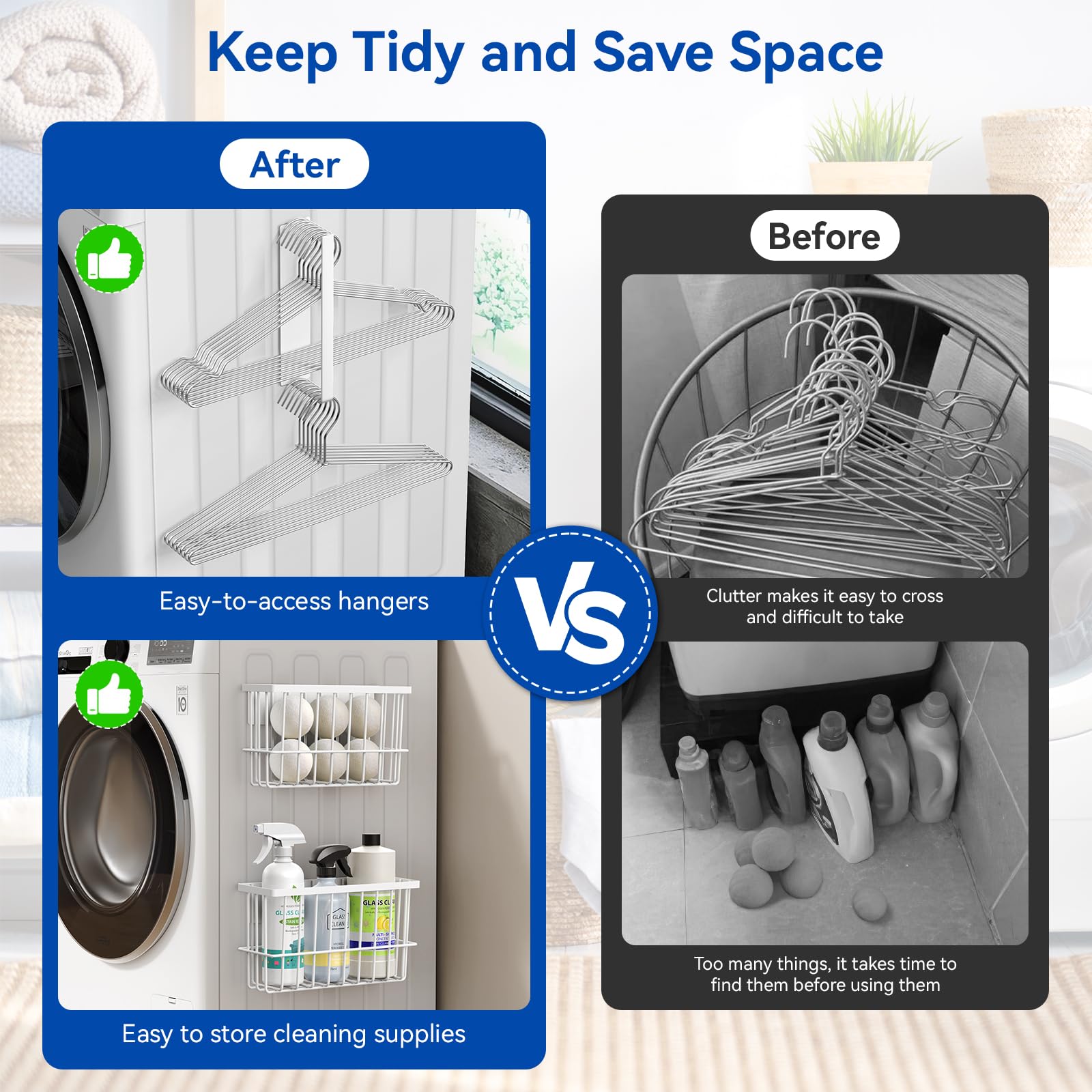 Laundry Room Organization and Storage Magnetic Dryer Ball Holder with Magnetic Hanger Holder