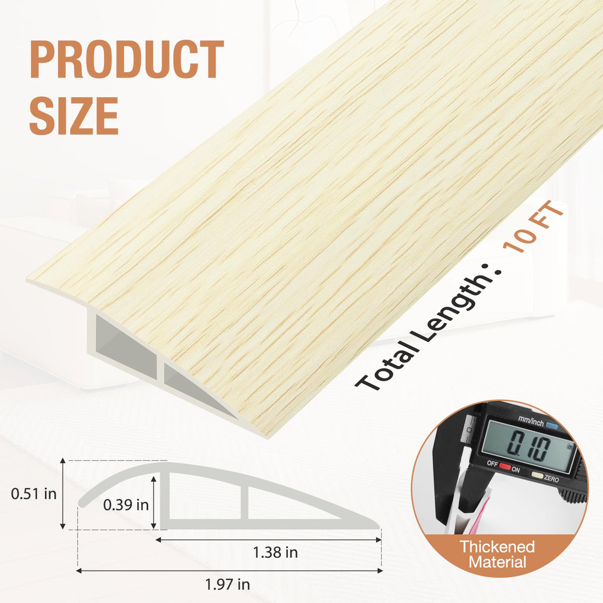 Floor Transition Strip Self Adhesive Vinyl Door Threshold Strip (10 Foot)