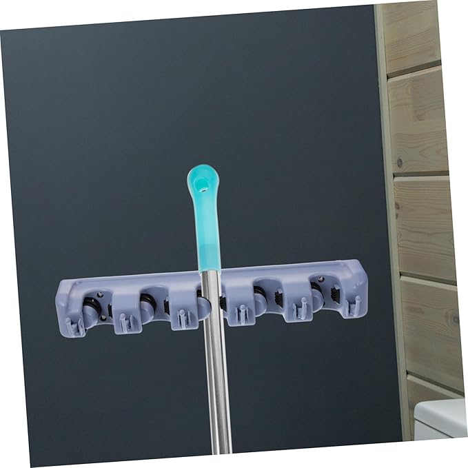 Multifunctional Grey Wall Mounted Mop and Broom Holder with Positions and Hooks Organizer for Home Accessories Easy Installation Load Capacity Per Hook