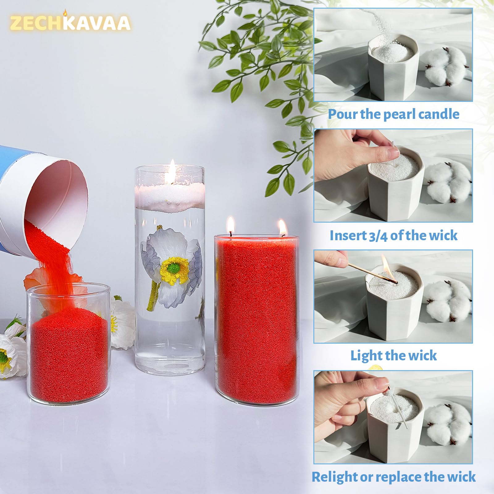 Camellia Scented Red Pearled Candle 18oz Luxury Sand Candle Granulated Wax (18 Ounce)