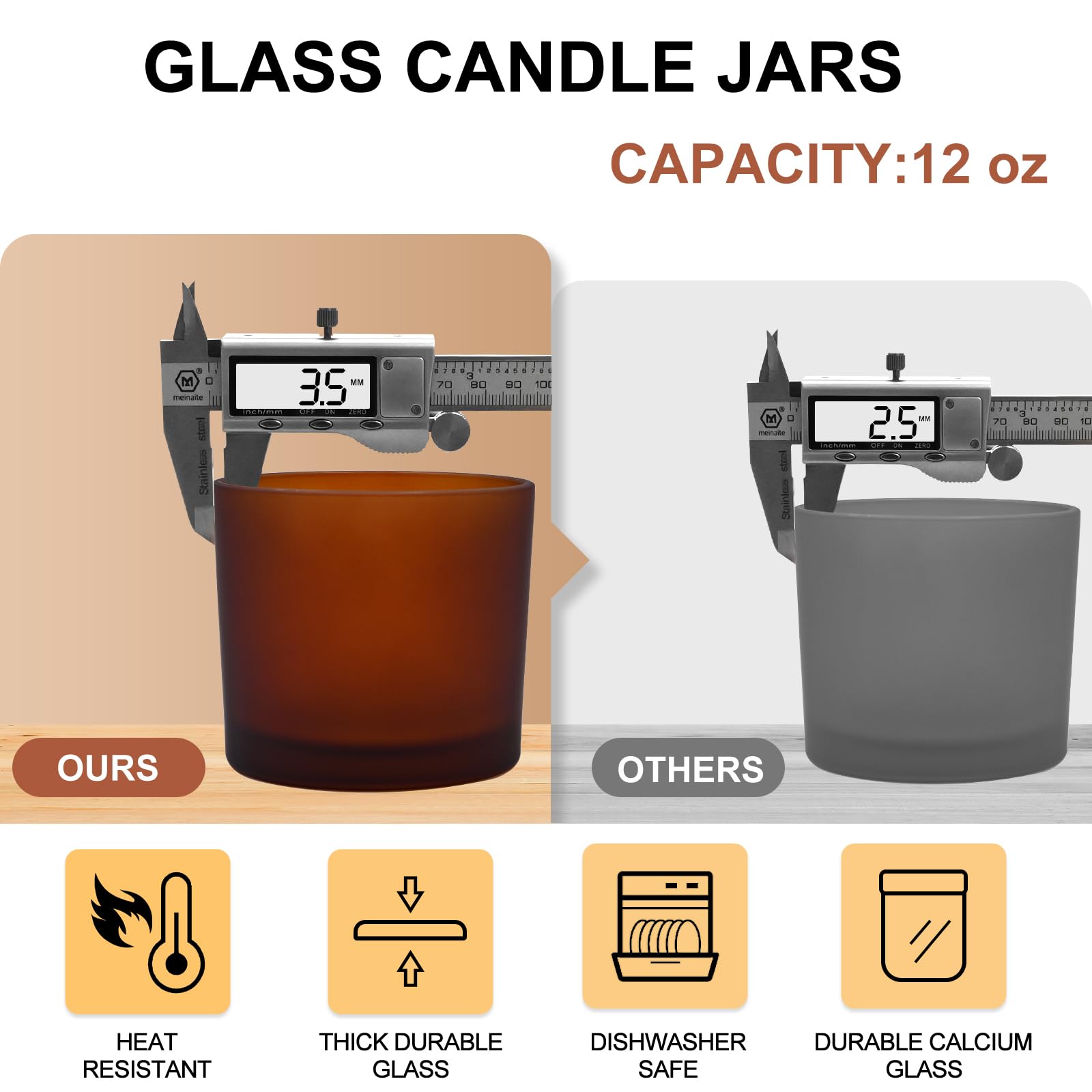 12 OZ Thick Candle Jars for Making Candles 12 Pcs (12 Count)