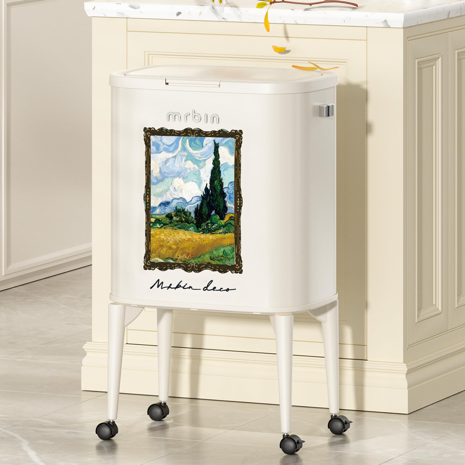Metal Kitchen Trash Can with Wheel Legs