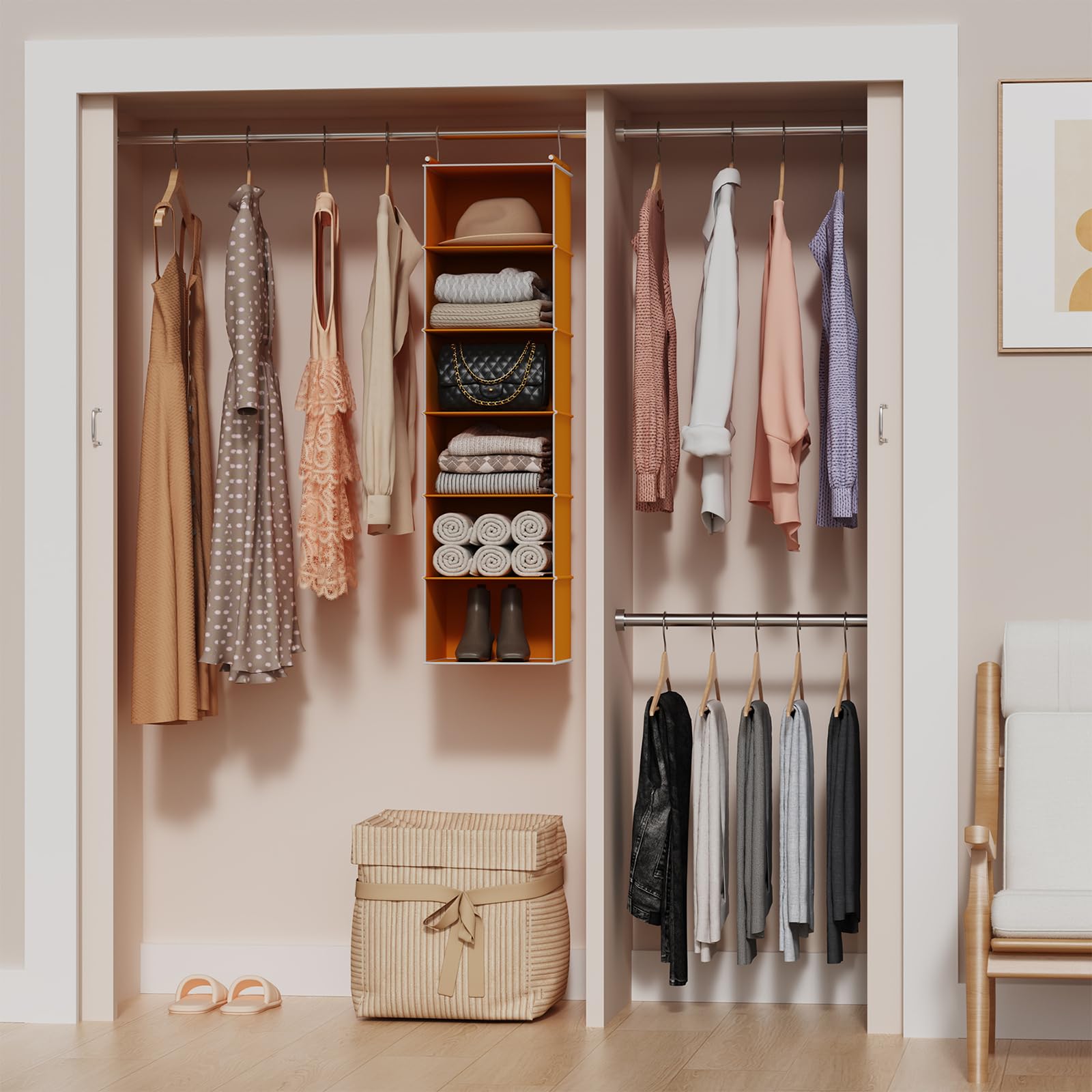 6 Tier Hanging Closet Organizer with 2 Sturdy Hooks