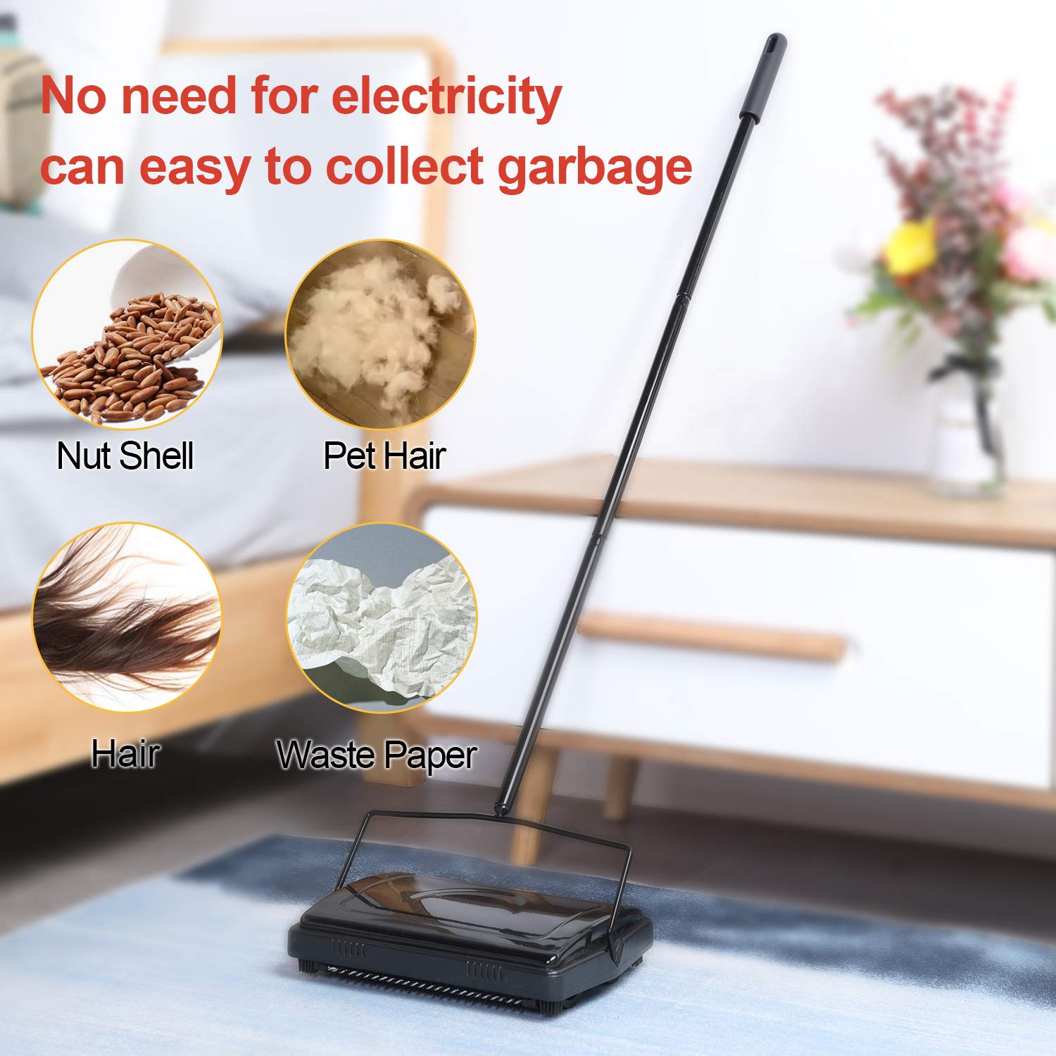 Carpet Sweeper Cleaner Manual Hand Push Non