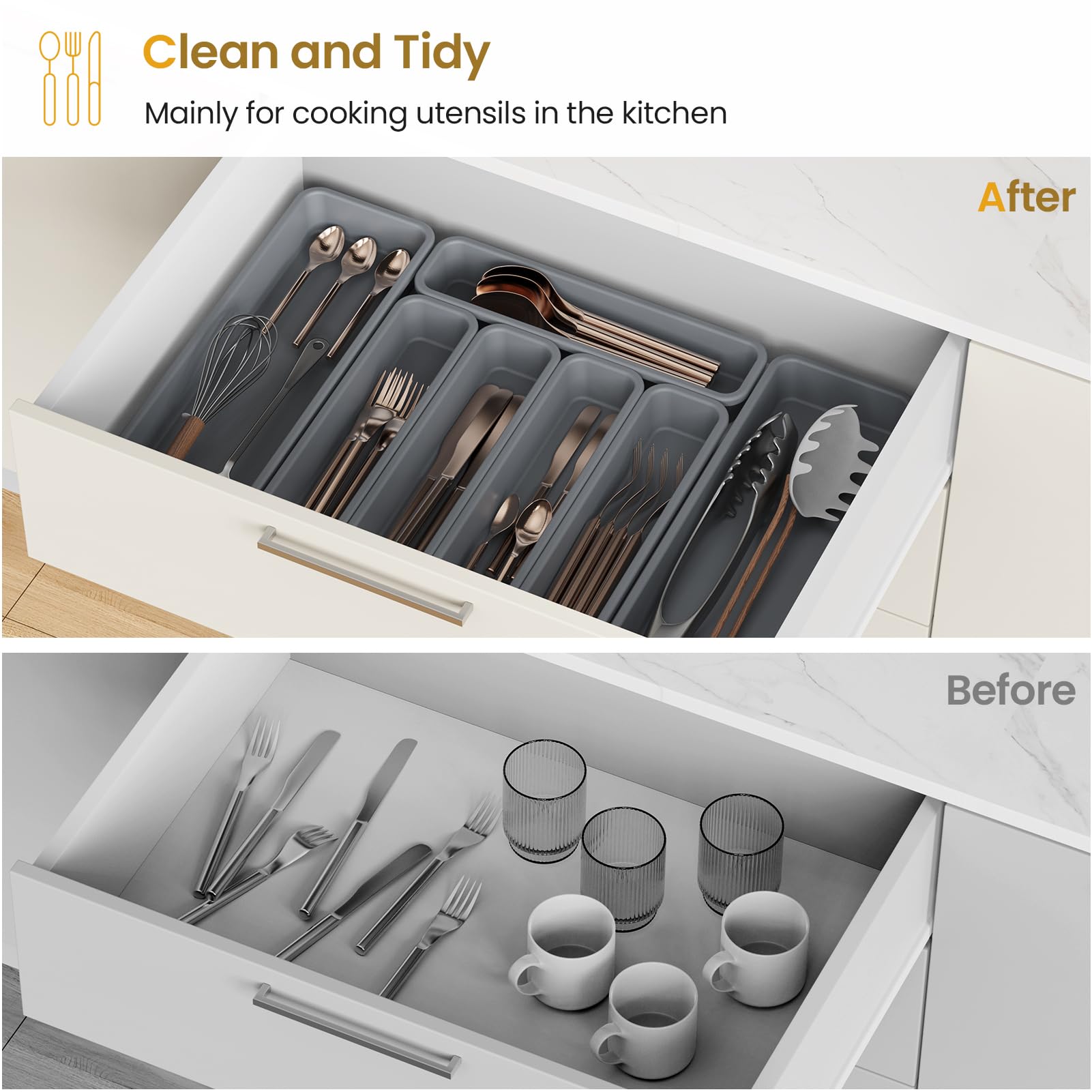 7 Pack Silicone Silverware Drawer Organizer (7 Count)
