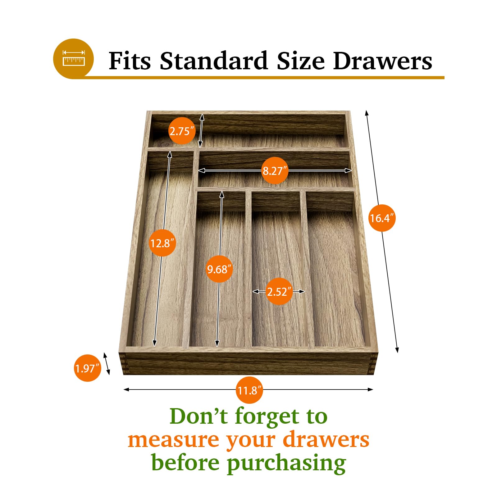Acacia Wood Silverware Drawer Organizer (30.4 Ounce)