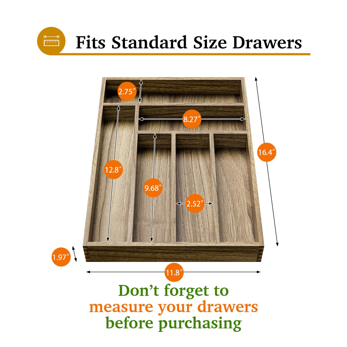 Acacia Wood Silverware Drawer Organizer (30.4 Ounce)