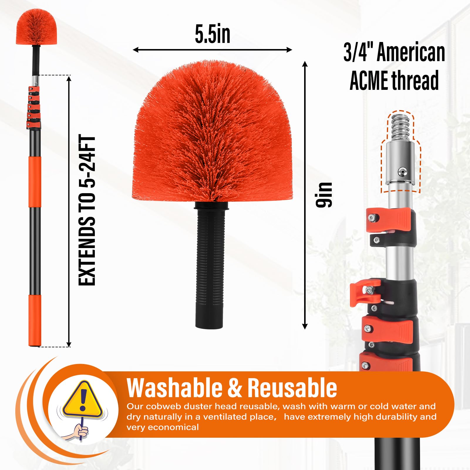 30FT Reach Cobweb Duster with Extension Pole